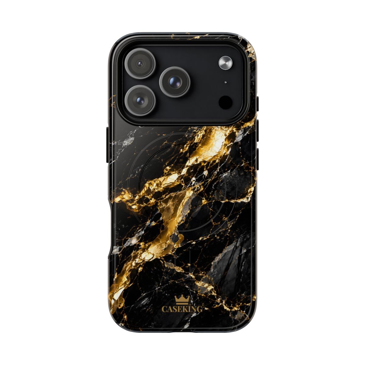 Midnight Black MagSafe-compatible tough case on iPhone 18 Pro, glossy finish