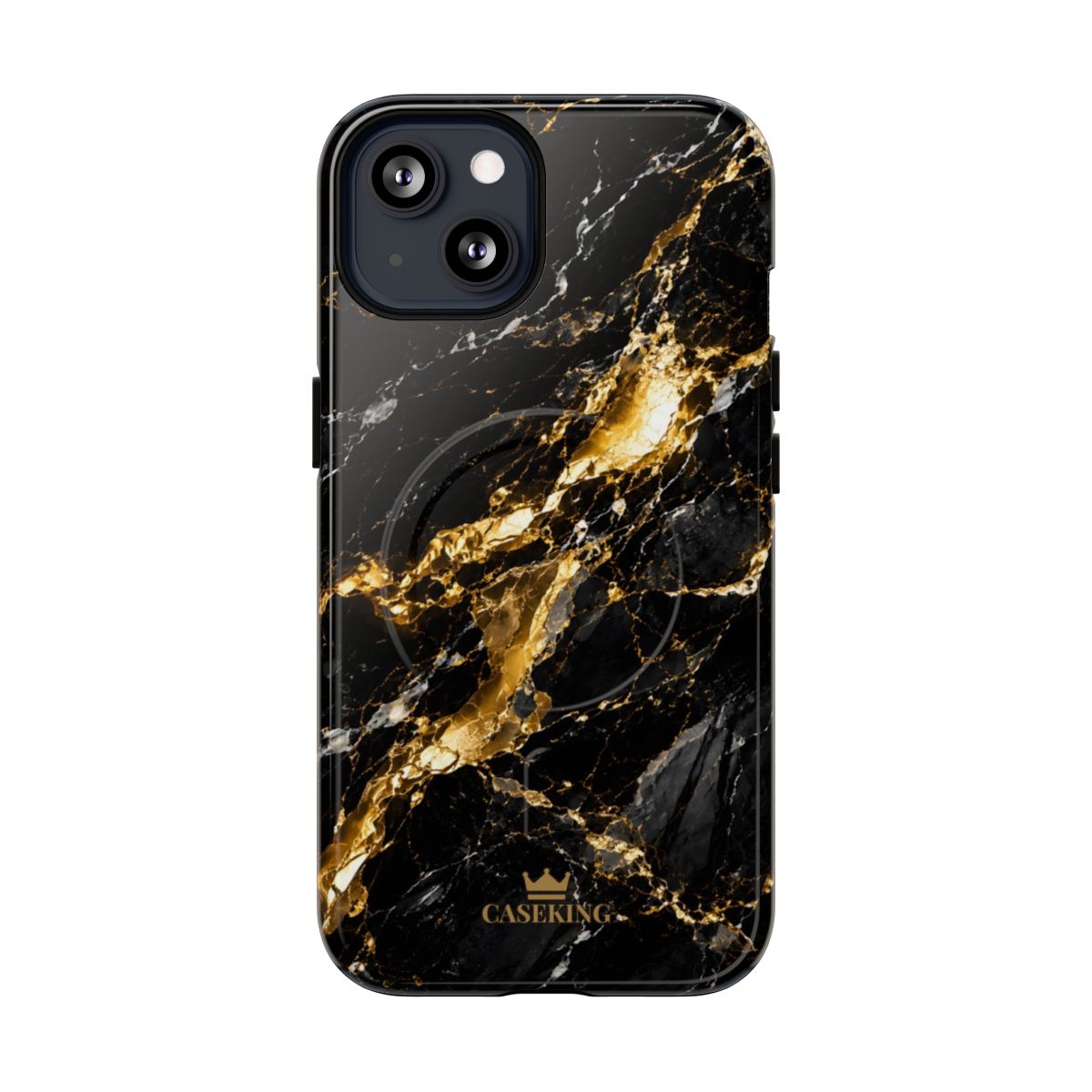 Midnight Black MagSafe-compatible tough case on iPhone 13, glossy finish