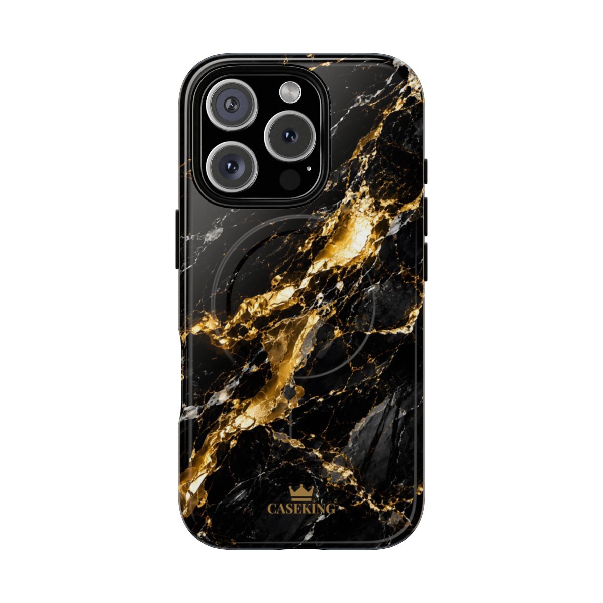 Midnight Black MagSafe-compatible tough case on iPhone 16 Pro, glossy finish