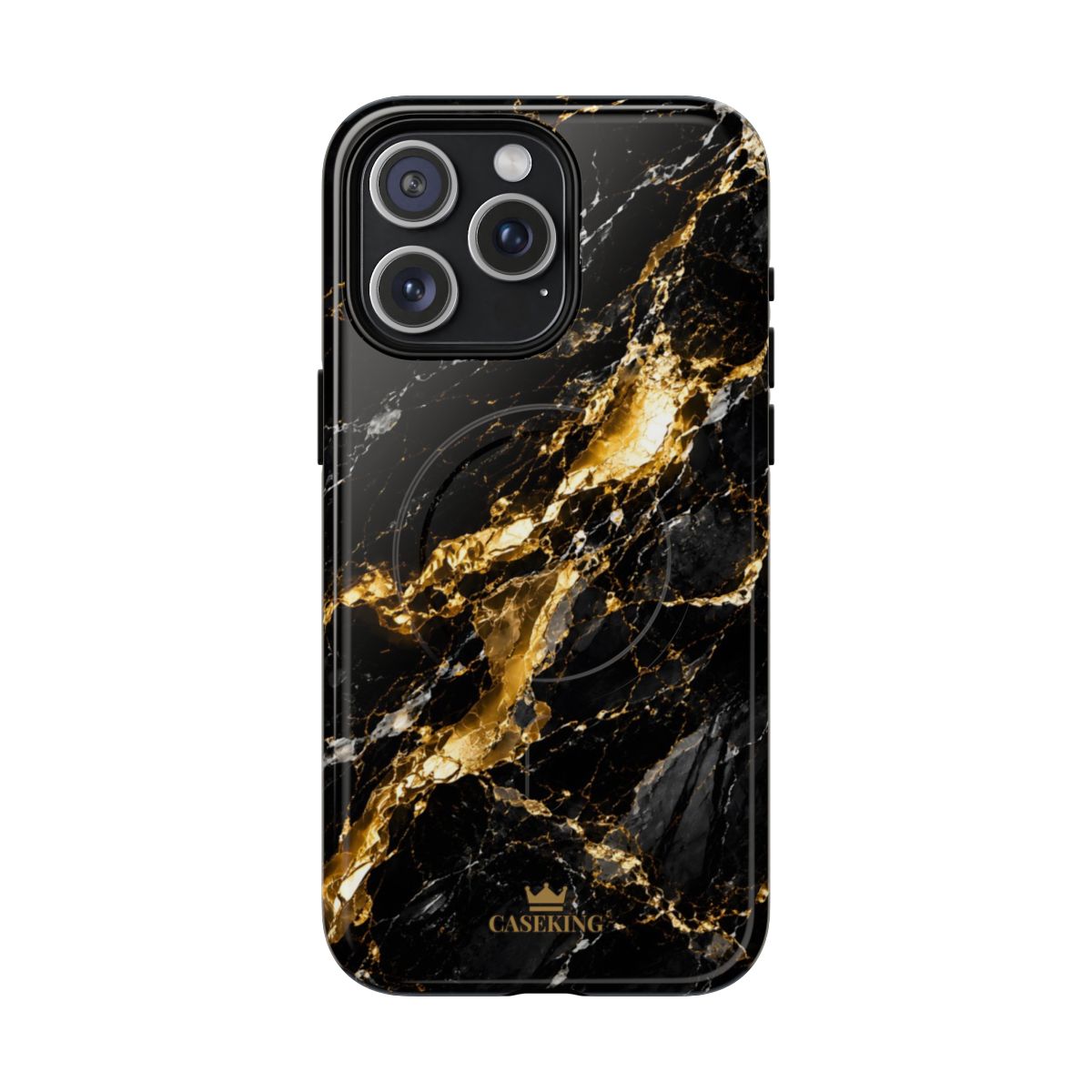 Midnight Black MagSafe-compatible tough case on iPhone 15 Pro Max, glossy finish