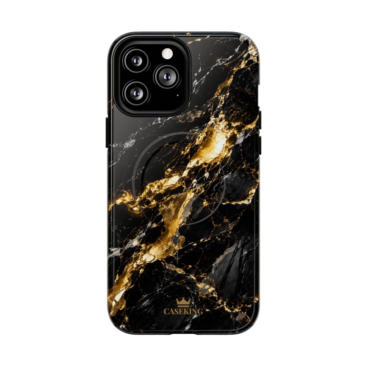 Midnight Black MagSafe-compatible tough case on iPhone 13 Pro Max, glossy finish