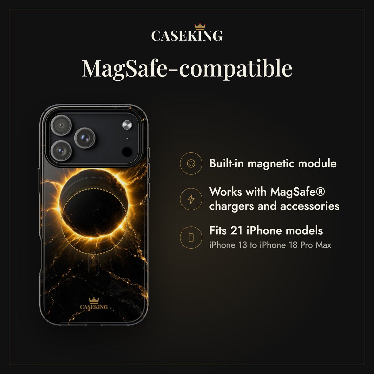 Midnight Eclipse MagSafe-compatible tough case infographic 2: MagSafe-compatible