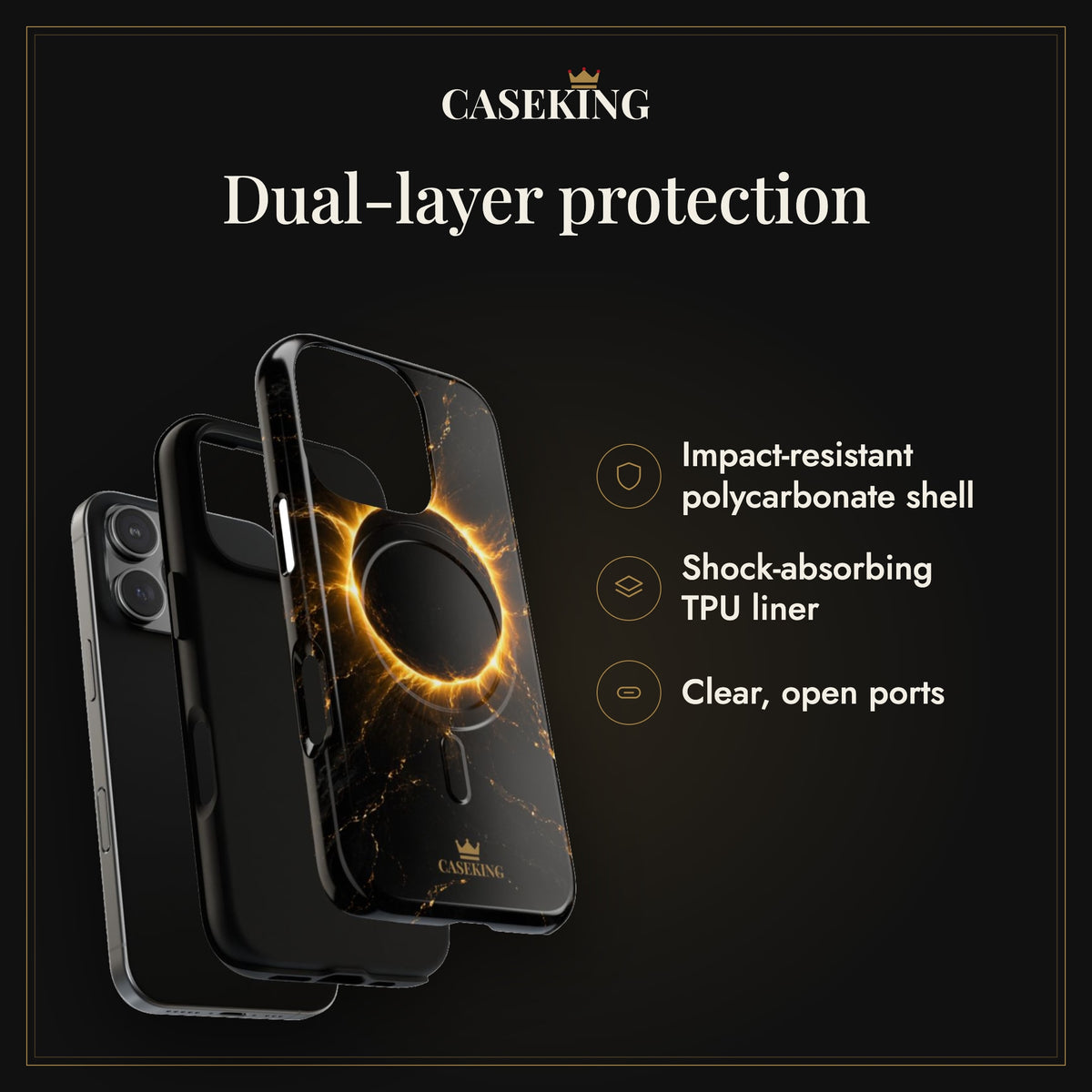 Midnight Eclipse MagSafe-compatible tough case infographic 3: Dual-layer protection