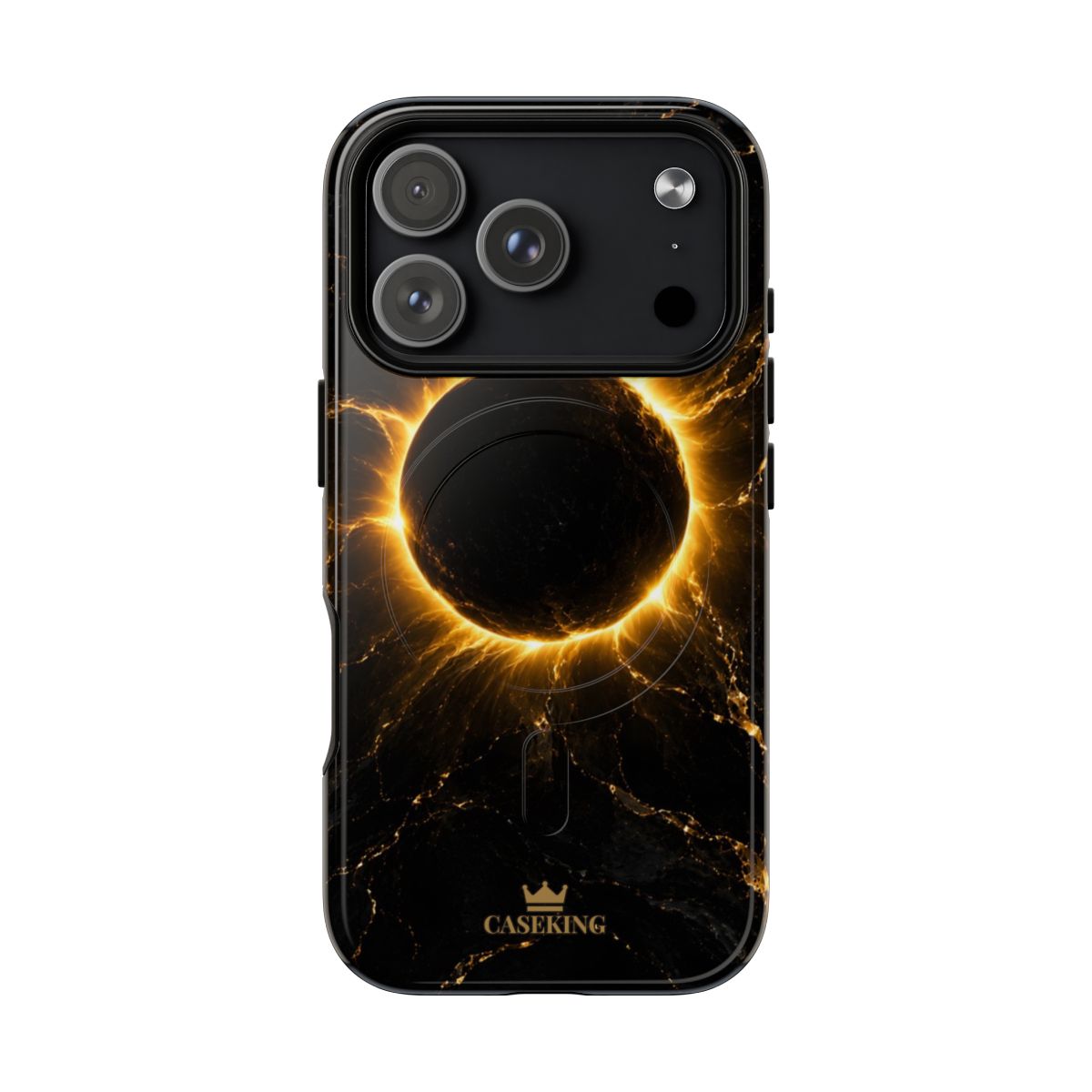 Midnight Eclipse MagSafe-compatible tough case on iPhone 18 Pro, glossy finish