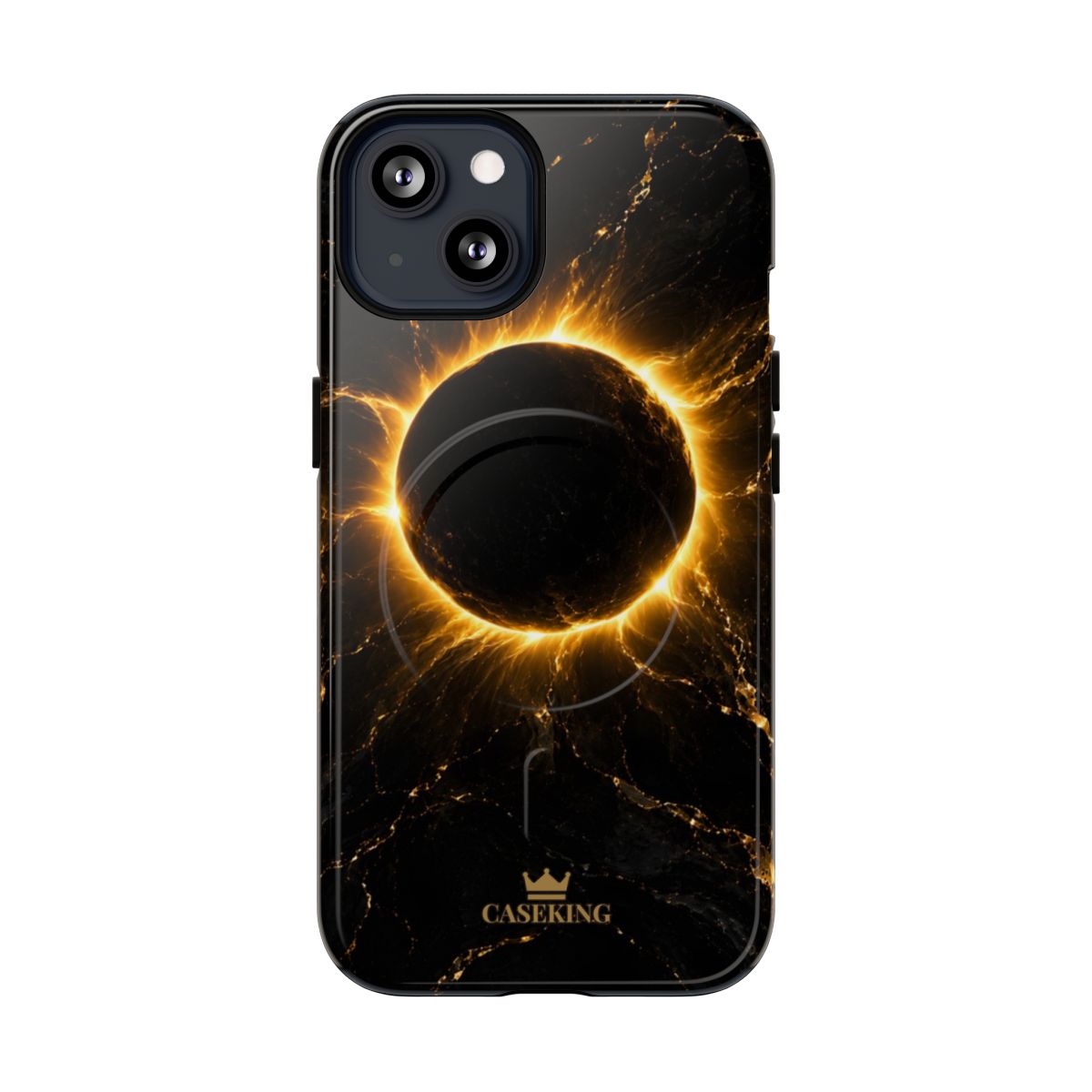 Midnight Eclipse MagSafe-compatible tough case on iPhone 13, glossy finish