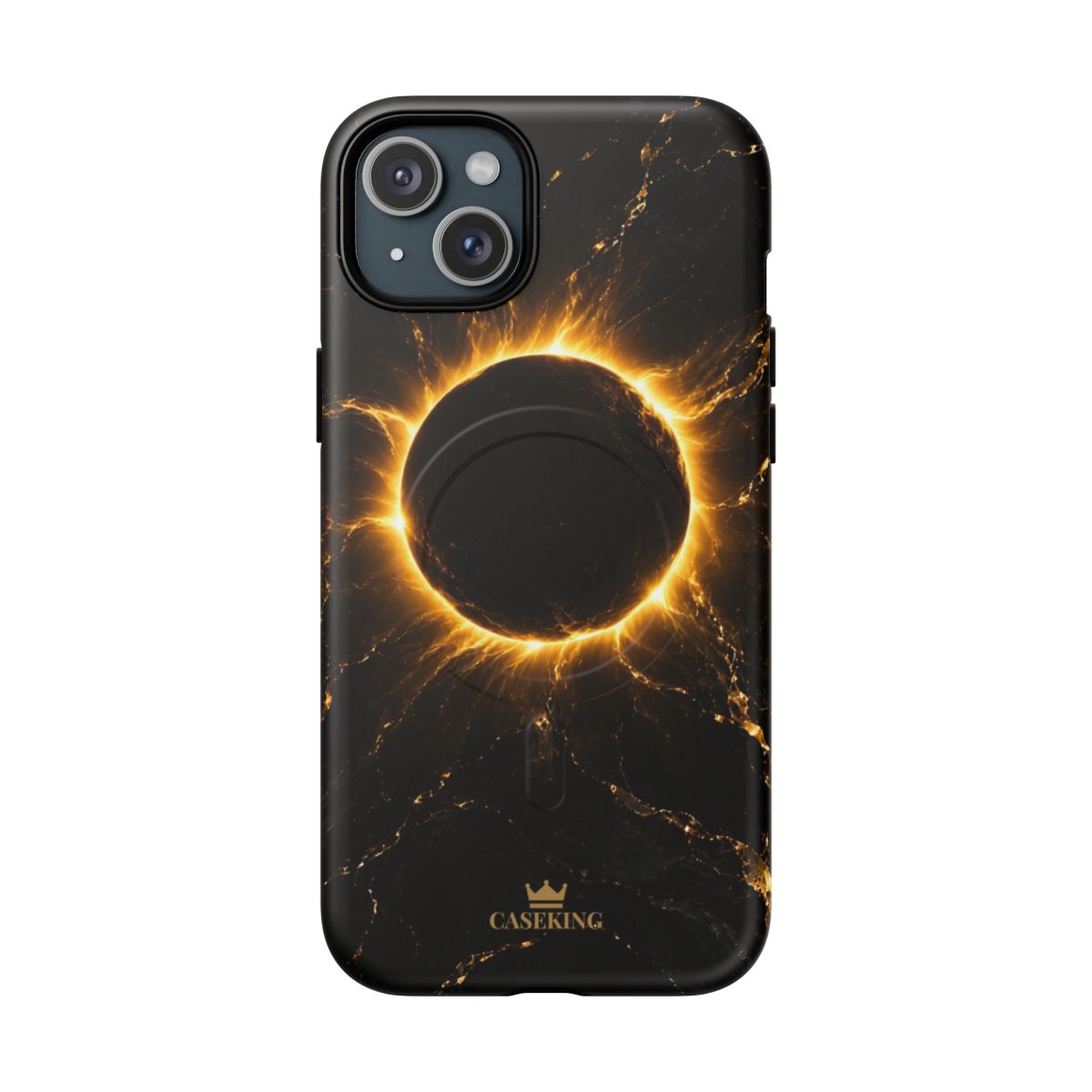 Midnight Eclipse MagSafe-compatible tough case on iPhone 15 Plus, matte finish
