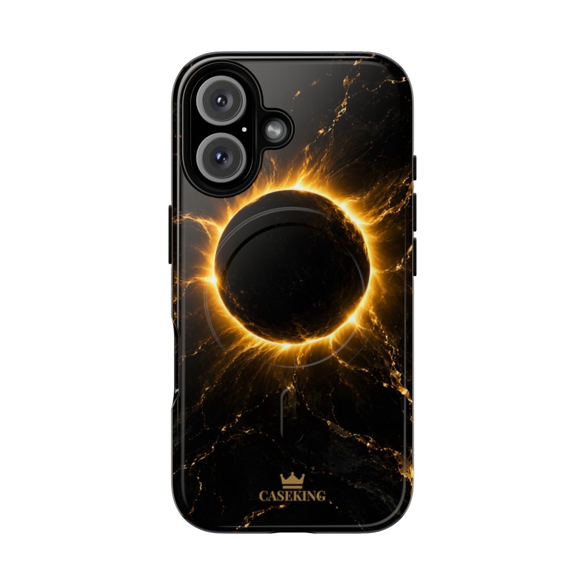 Midnight Eclipse MagSafe-compatible tough case on iPhone 16, glossy finish