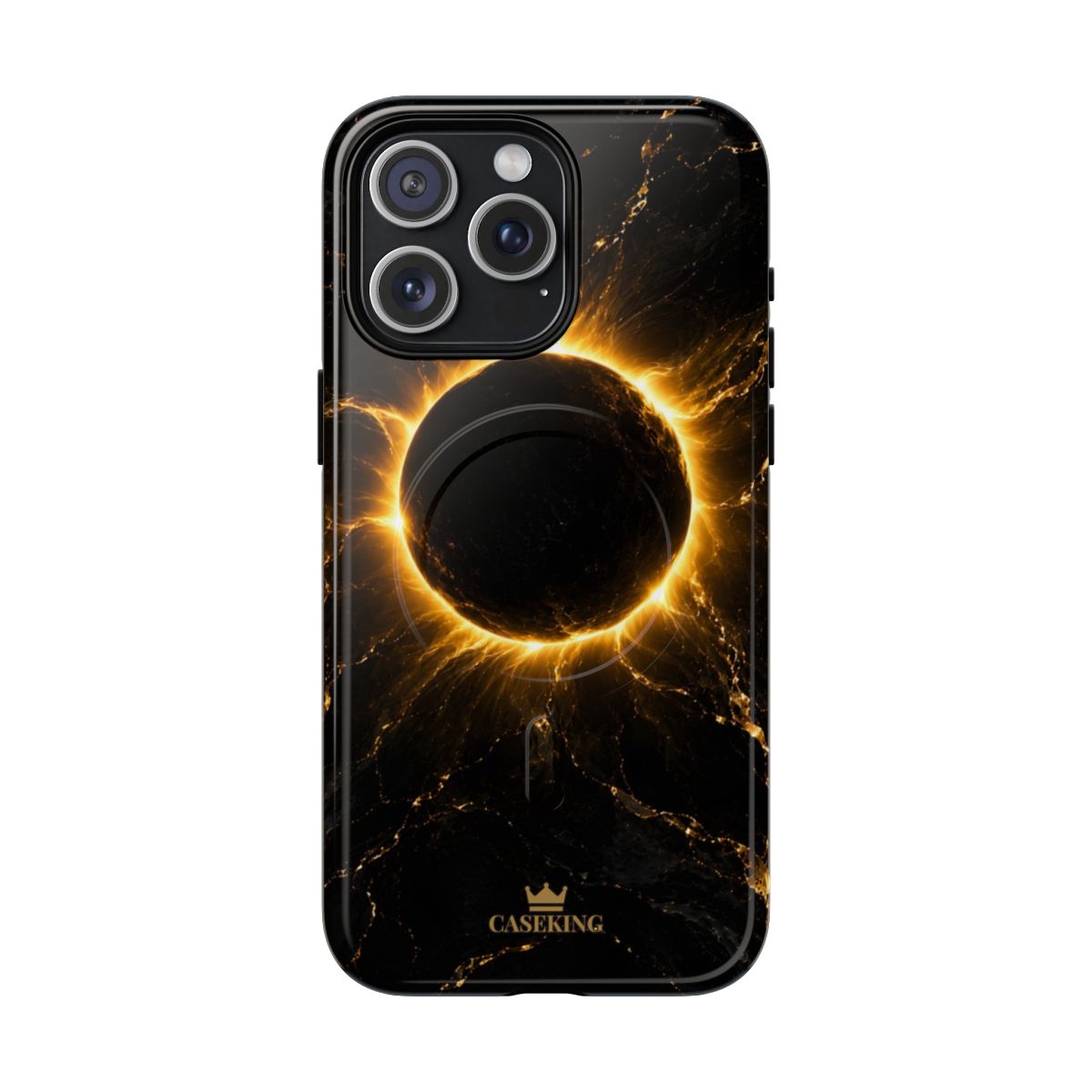 Midnight Eclipse MagSafe-compatible tough case on iPhone 15 Pro Max, glossy finish