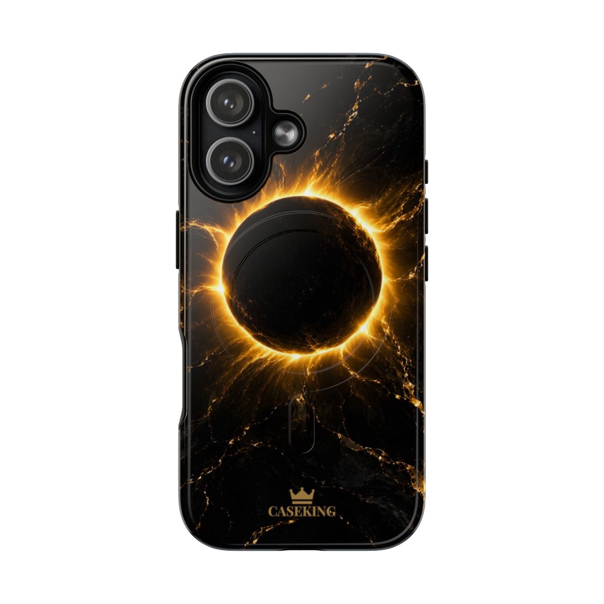 Midnight Eclipse MagSafe-compatible tough case on iPhone 17, glossy finish