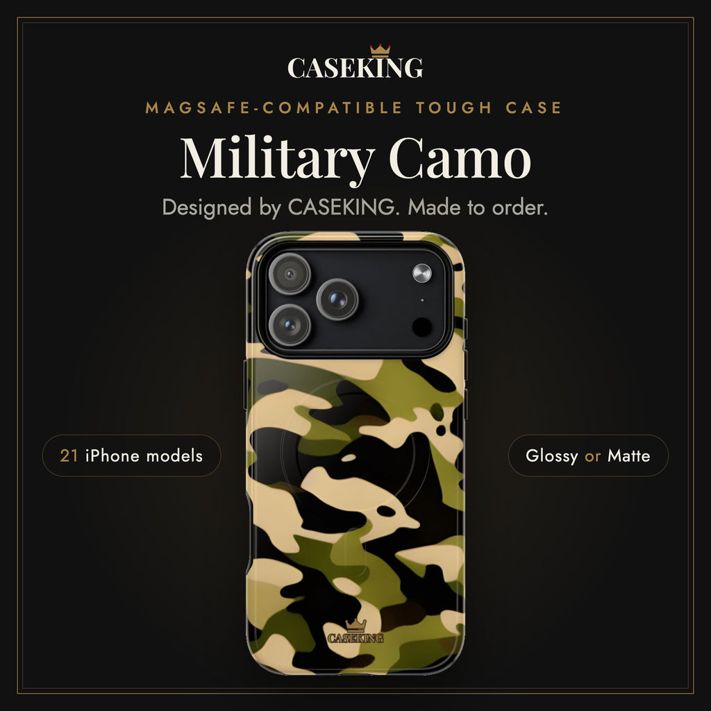 Military Camo MagSafe-compatible tough case infographic 1: Hero