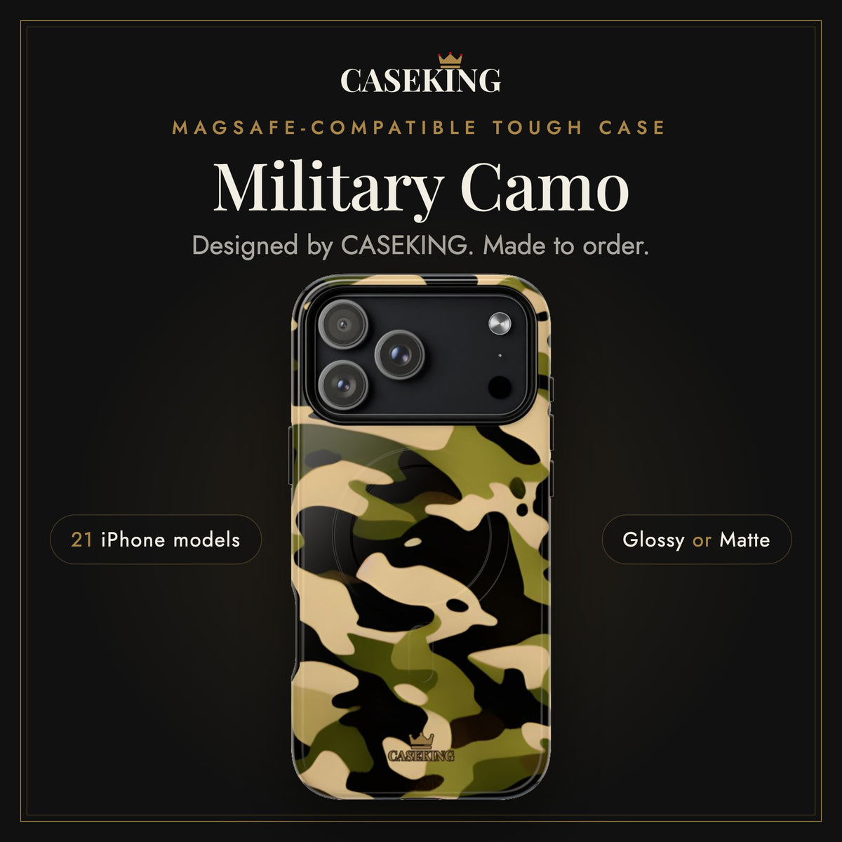 Military Camo MagSafe-compatible tough case infographic 1: Hero