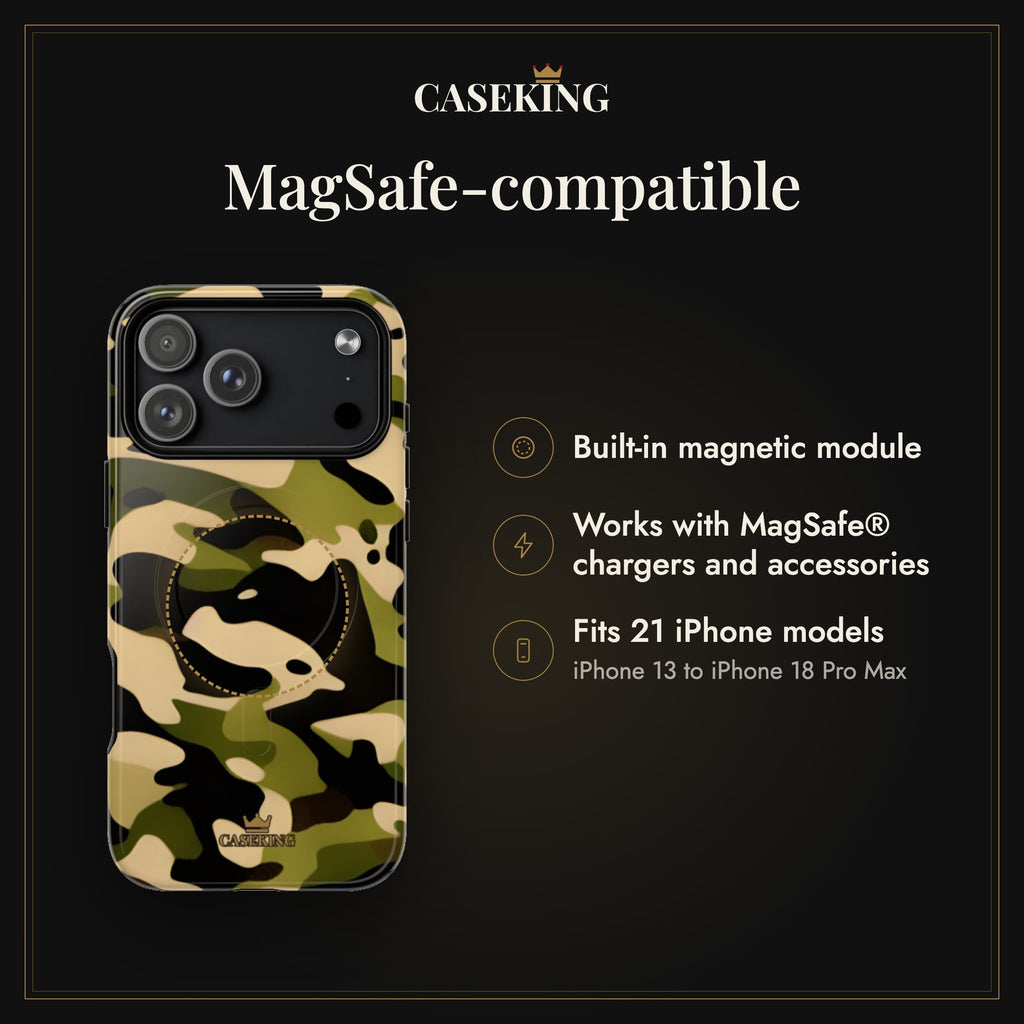 Military Camo MagSafe-compatible tough case infographic 2: MagSafe-compatible