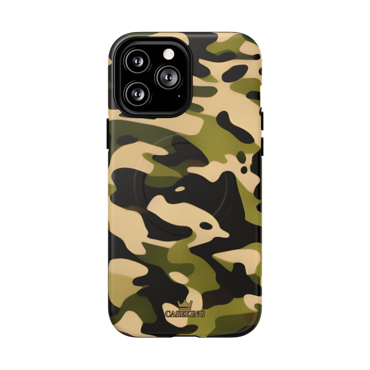 Military Camo MagSafe-compatible tough case on iPhone 13 Pro Max, matte finish