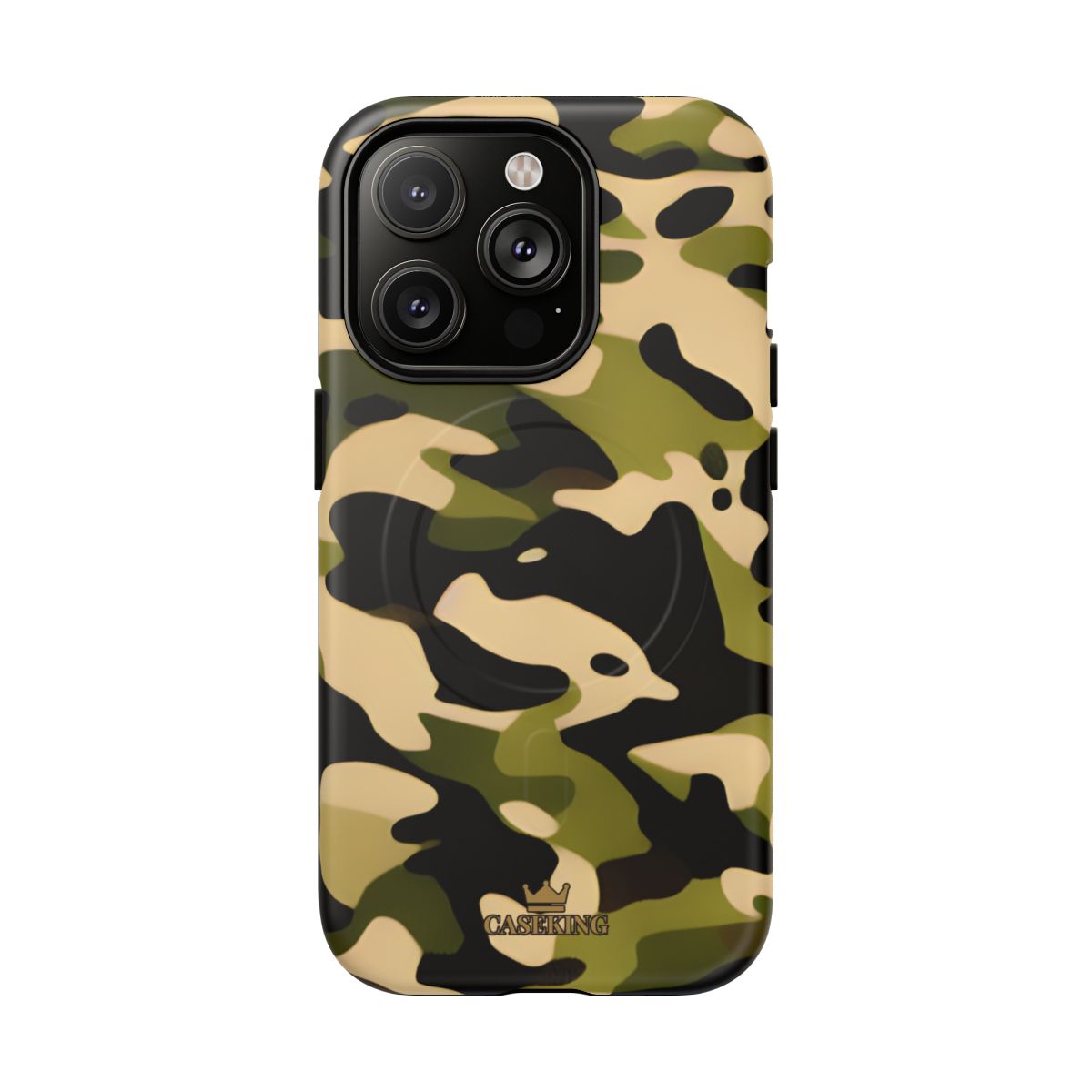 Military Camo MagSafe-compatible tough case on iPhone 14 Pro, matte finish