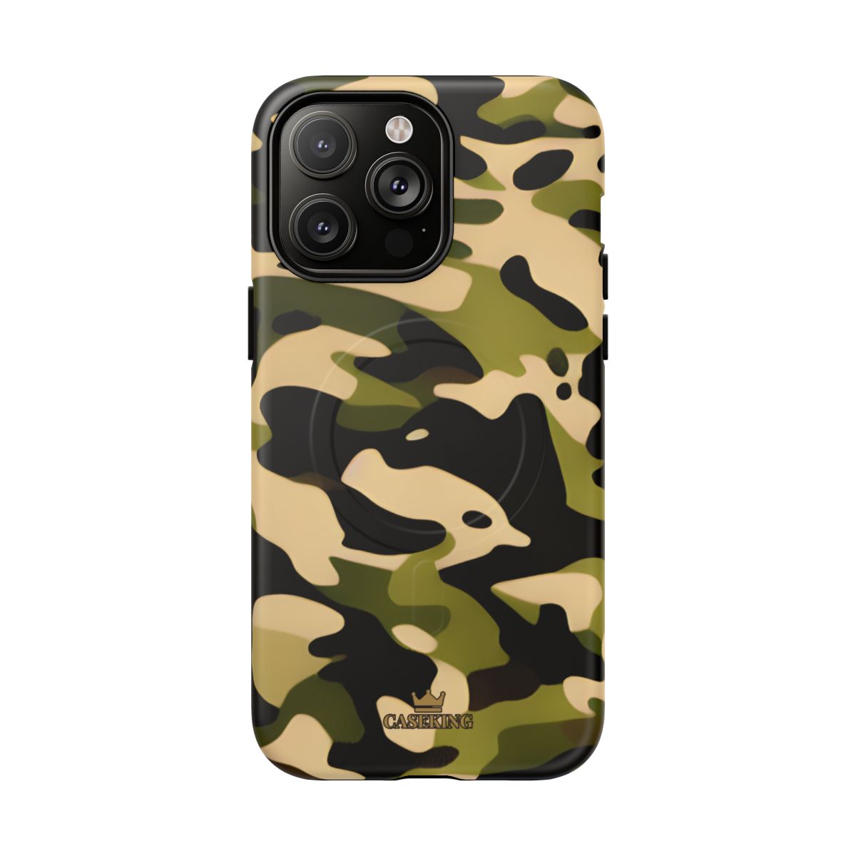 Military Camo MagSafe-compatible tough case on iPhone 14 Pro Max, matte finish