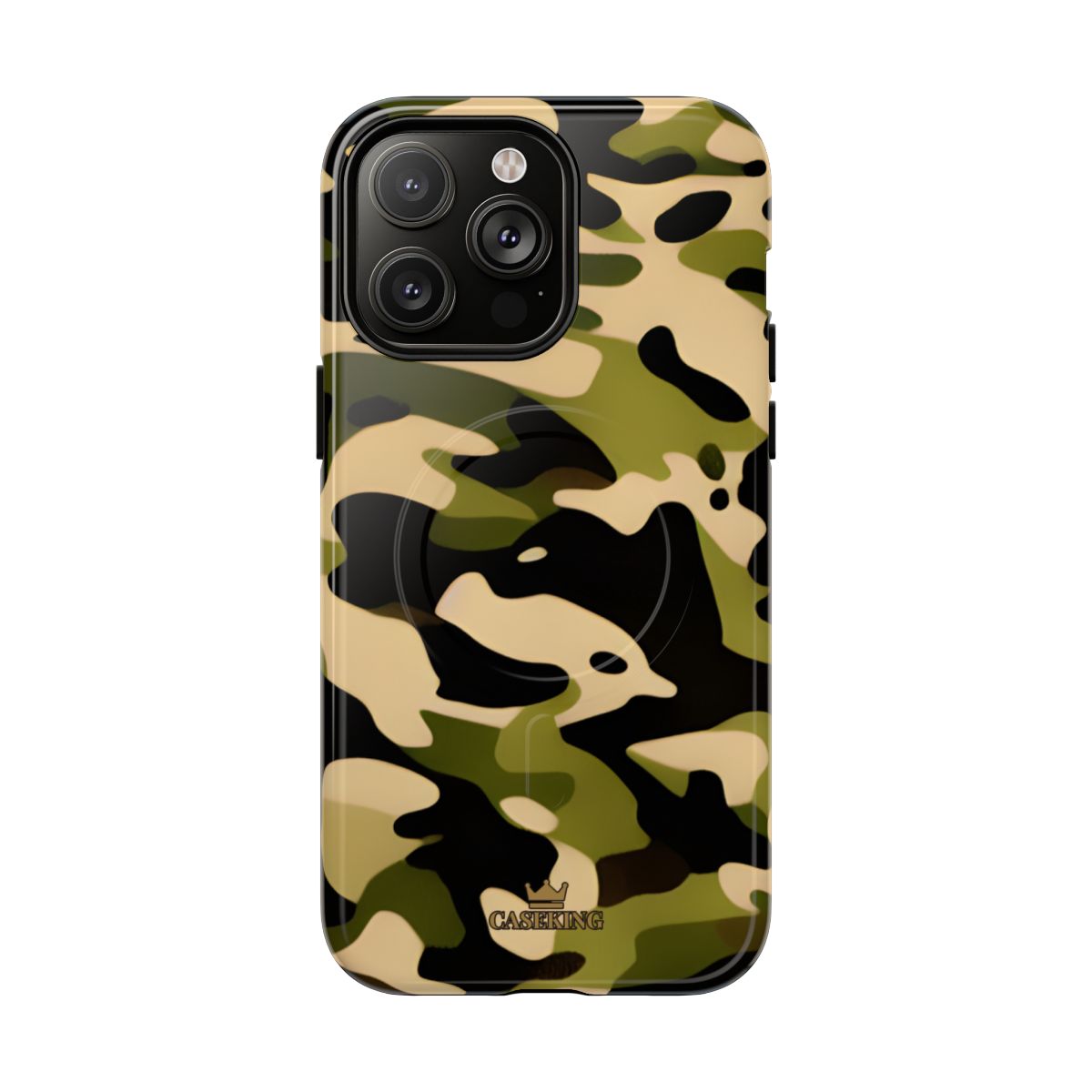 Military Camo MagSafe-compatible tough case on iPhone 14 Pro Max, glossy finish