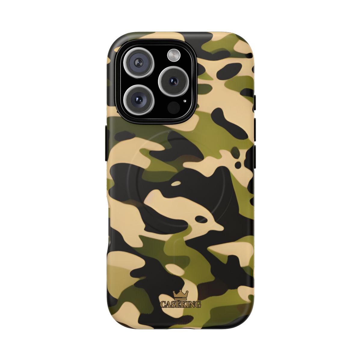 Military Camo MagSafe-compatible tough case on iPhone 16 Pro, matte finish
