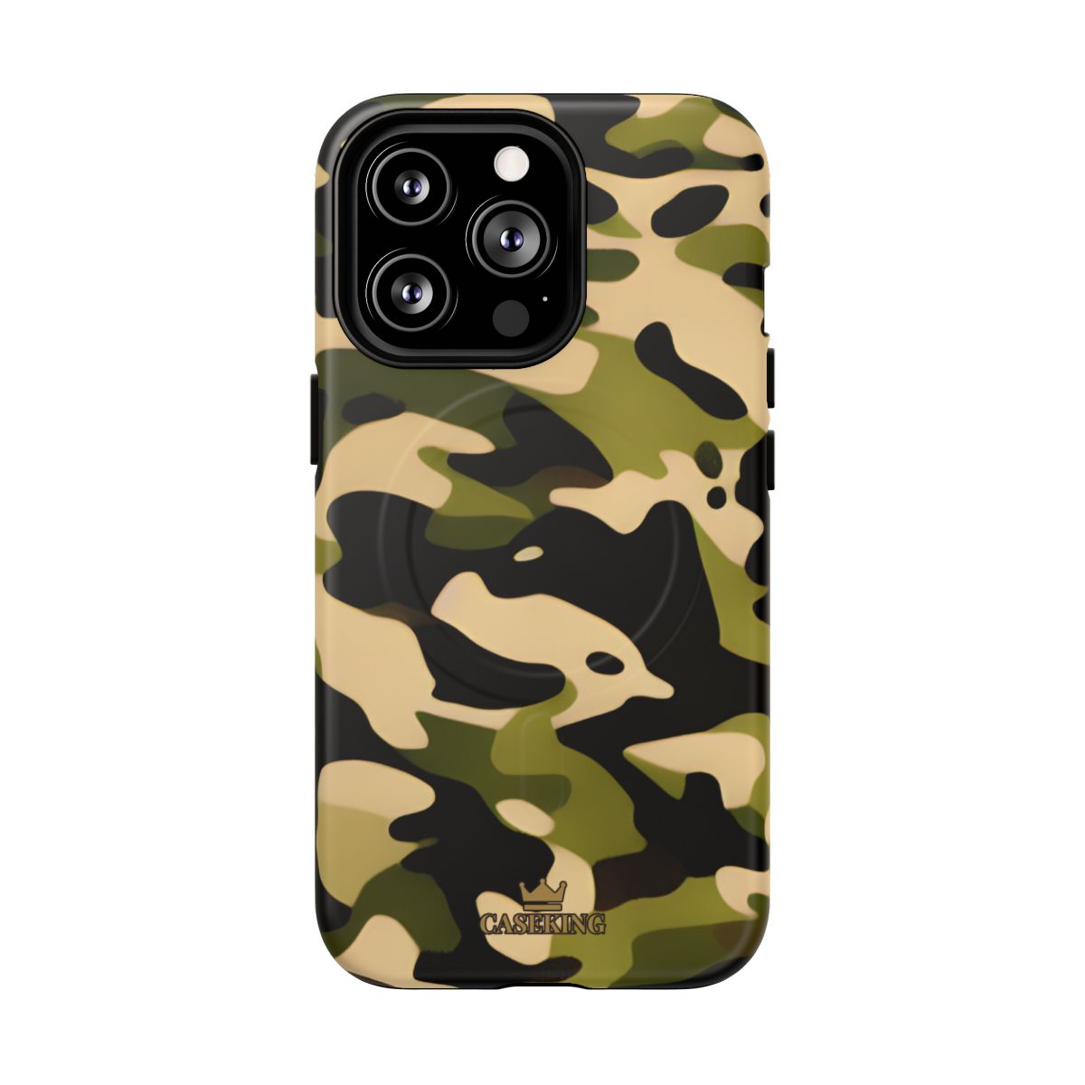 Military Camo MagSafe-compatible tough case on iPhone 13 Pro, matte finish
