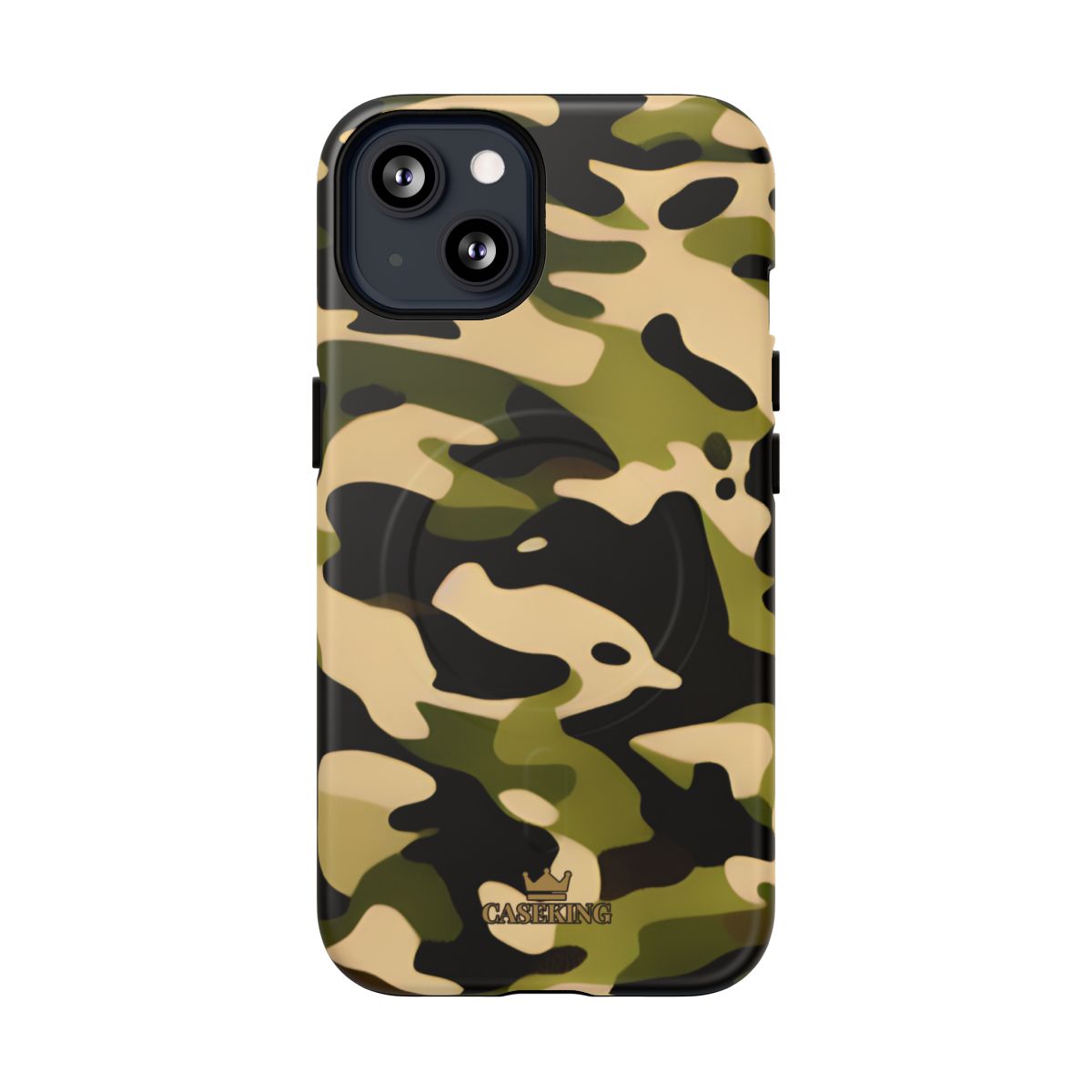 Military Camo MagSafe-compatible tough case on iPhone 13, matte finish