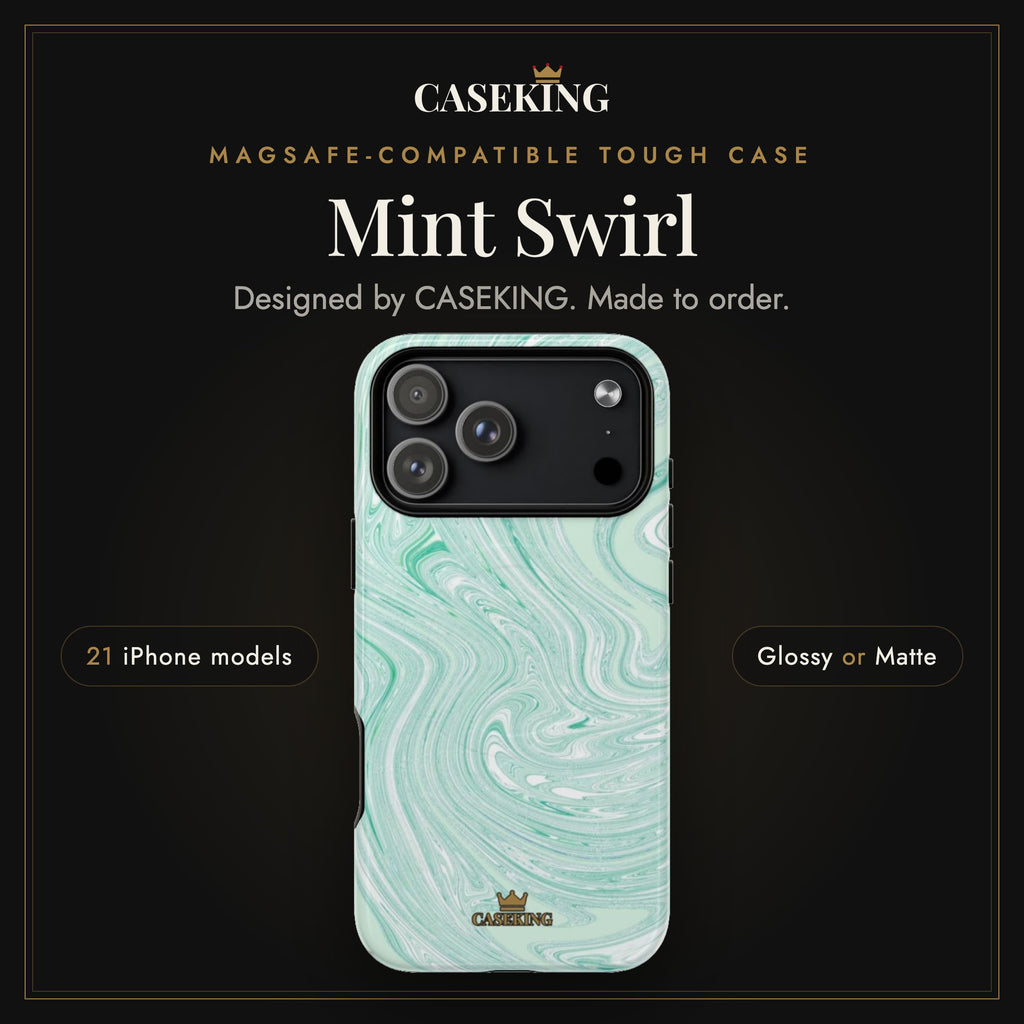 Mint Swirl MagSafe-compatible tough case infographic 1: Hero