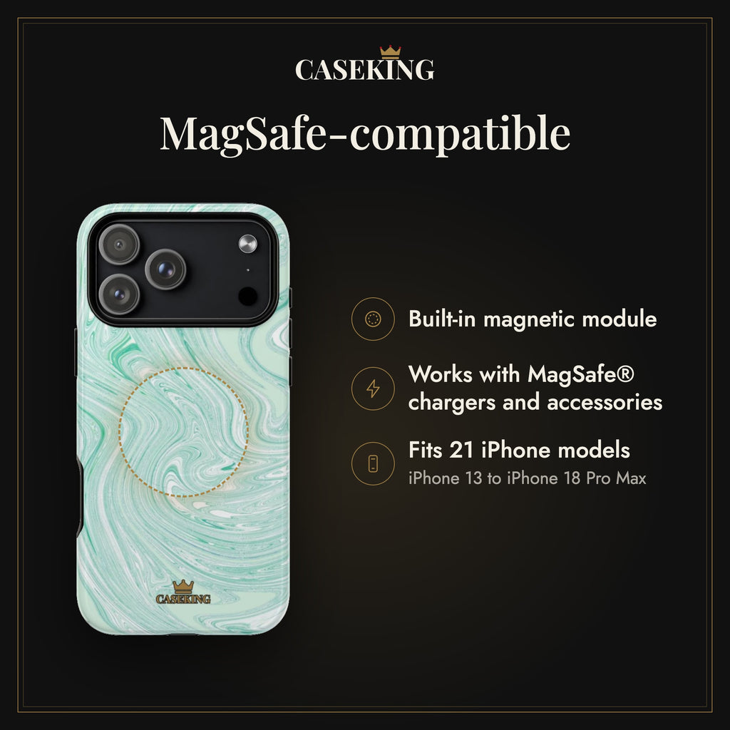 Mint Swirl MagSafe-compatible tough case infographic 2: MagSafe-compatible