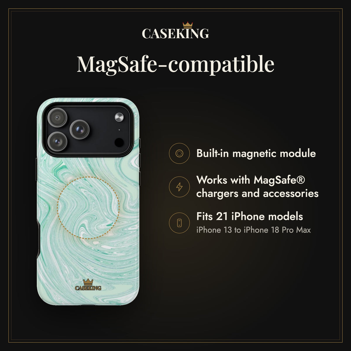 Mint Swirl MagSafe-compatible tough case infographic 2: MagSafe-compatible