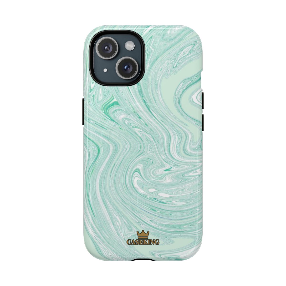 Mint Swirl MagSafe-compatible tough case on iPhone 15, glossy finish