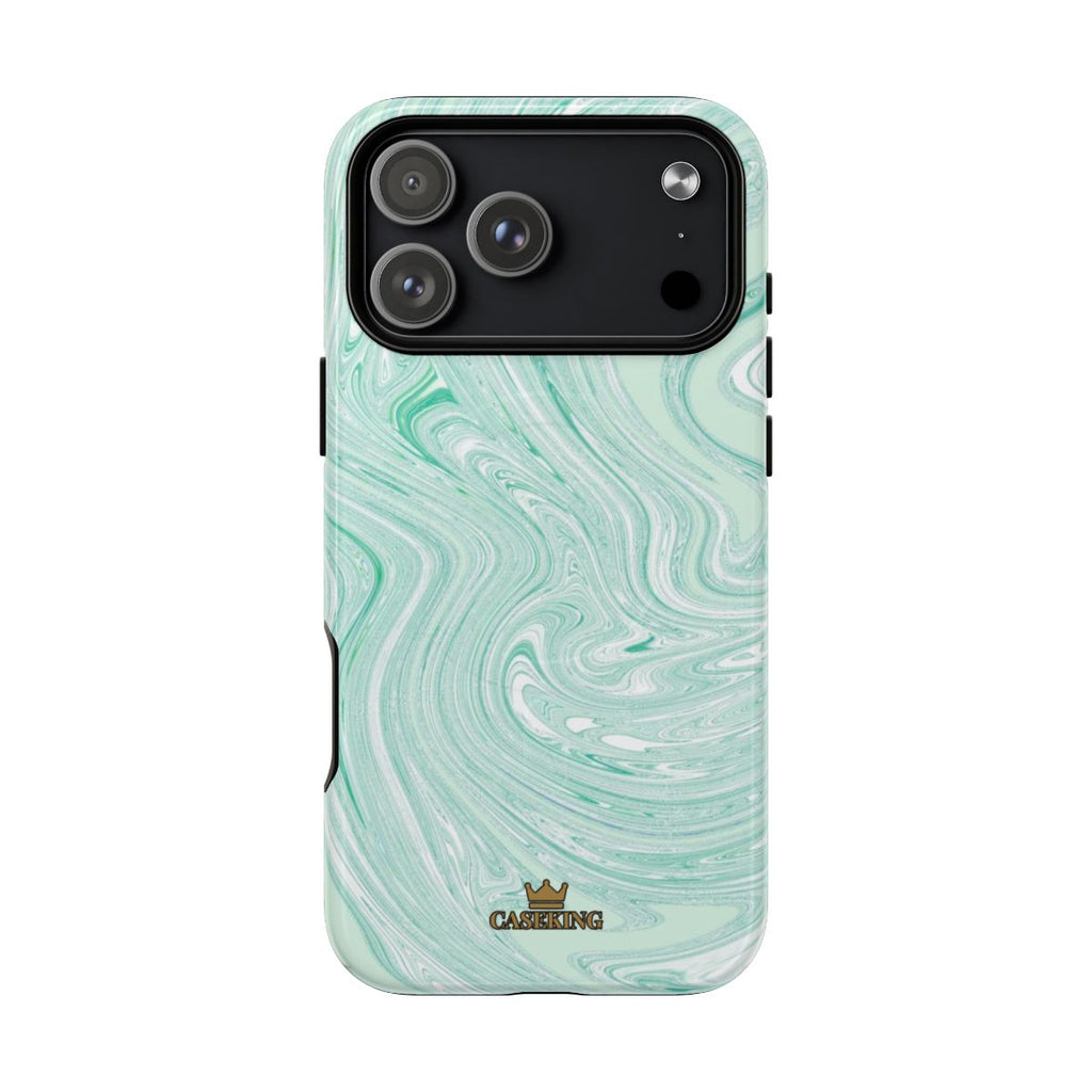 Mint Swirl MagSafe-compatible tough case on iPhone 18 Pro Max, glossy finish