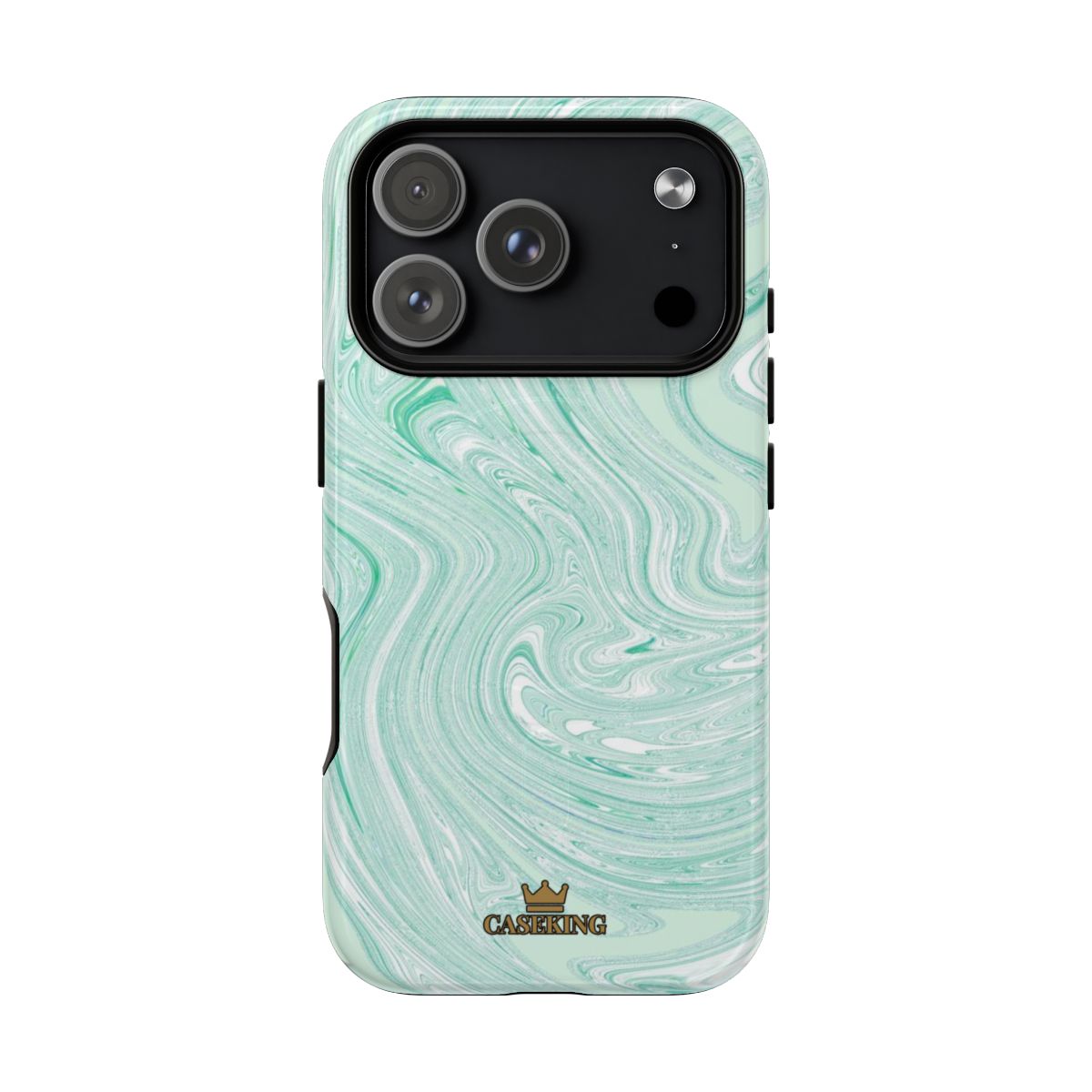 Mint Swirl MagSafe-compatible tough case on iPhone 18 Pro, glossy finish