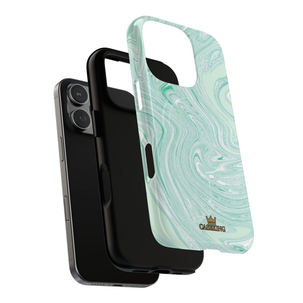 Mint Swirl MagSafe-compatible tough case on iPhone 16 Pro, glossy finish (case layers)