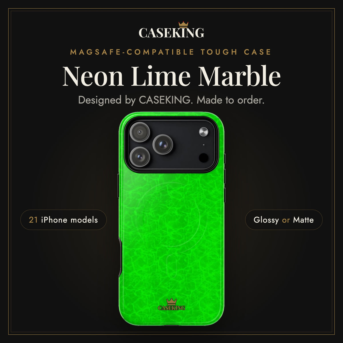 Neon Lime Marble MagSafe-compatible tough case infographic 1: Hero