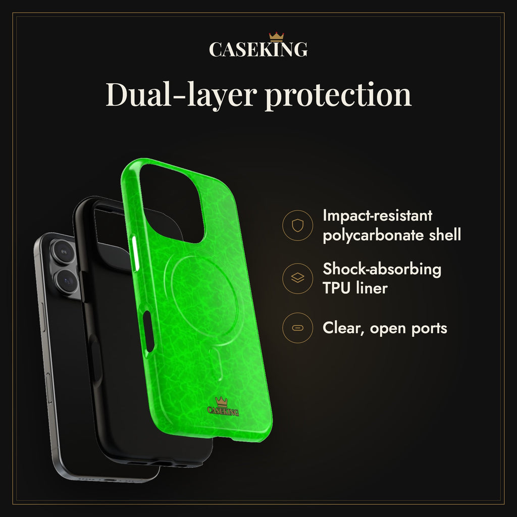Neon Lime Marble MagSafe-compatible tough case infographic 3: Dual-layer protection