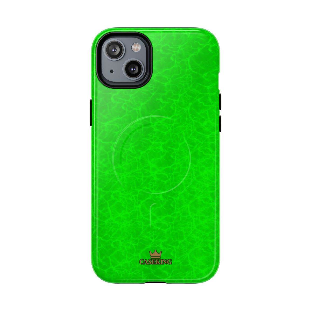 Neon Lime Marble MagSafe-compatible tough case on iPhone 14 Plus, glossy finish