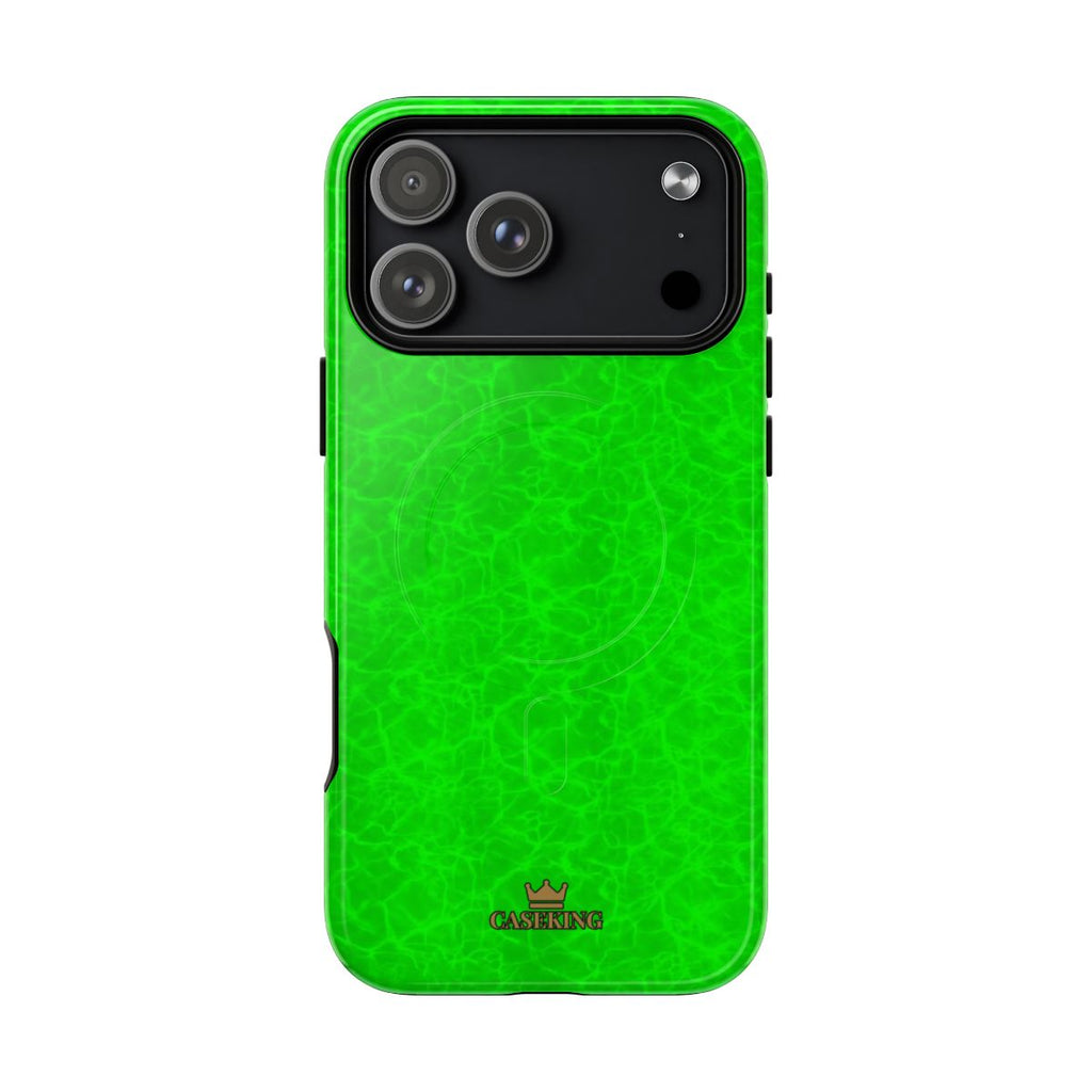 Neon Lime Marble MagSafe-compatible tough case on iPhone 18 Pro Max, glossy finish