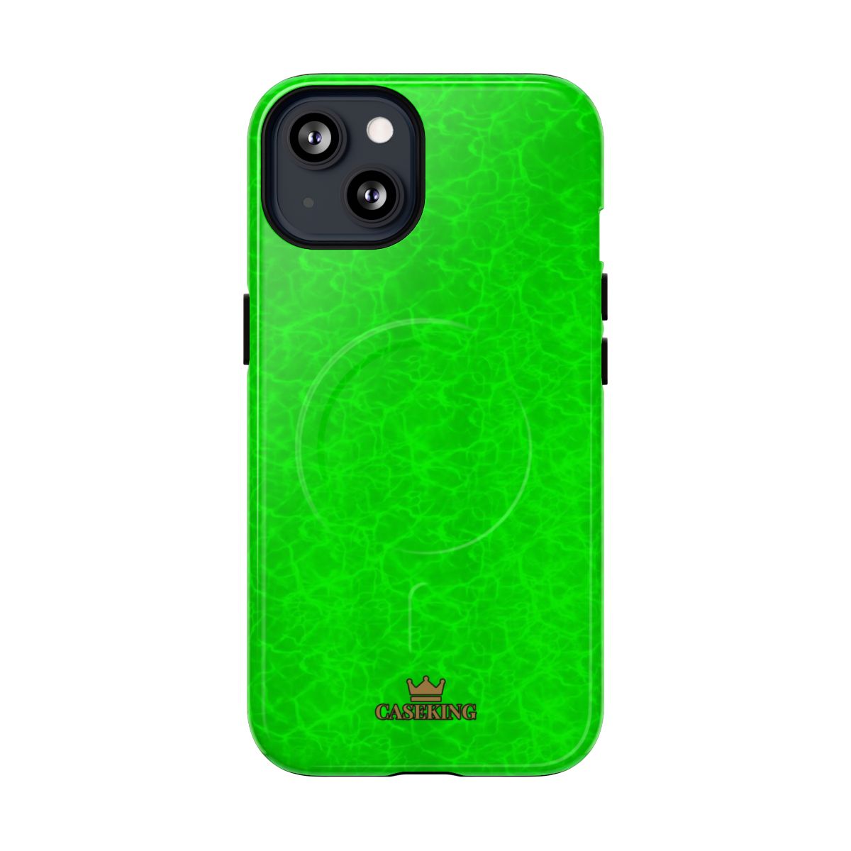 Neon Lime Marble MagSafe-compatible tough case on iPhone 13, glossy finish