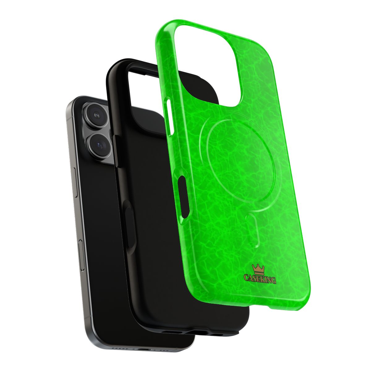Neon Lime Marble MagSafe-compatible tough case on iPhone 16 Pro, glossy finish (case layers)