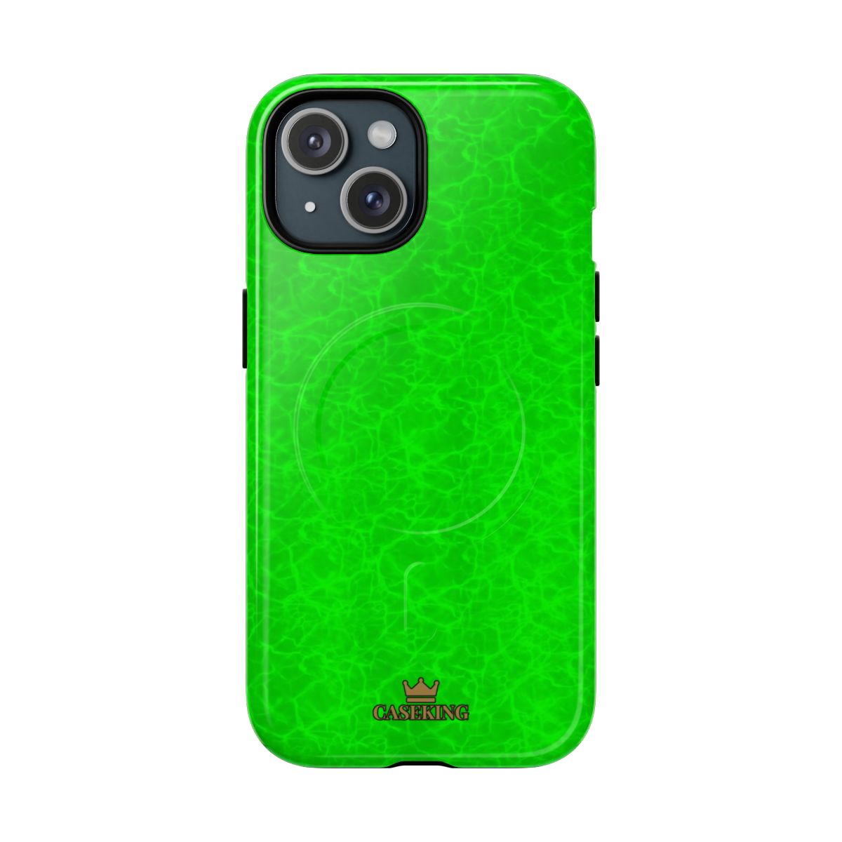 Neon Lime Marble MagSafe-compatible tough case on iPhone 15, glossy finish