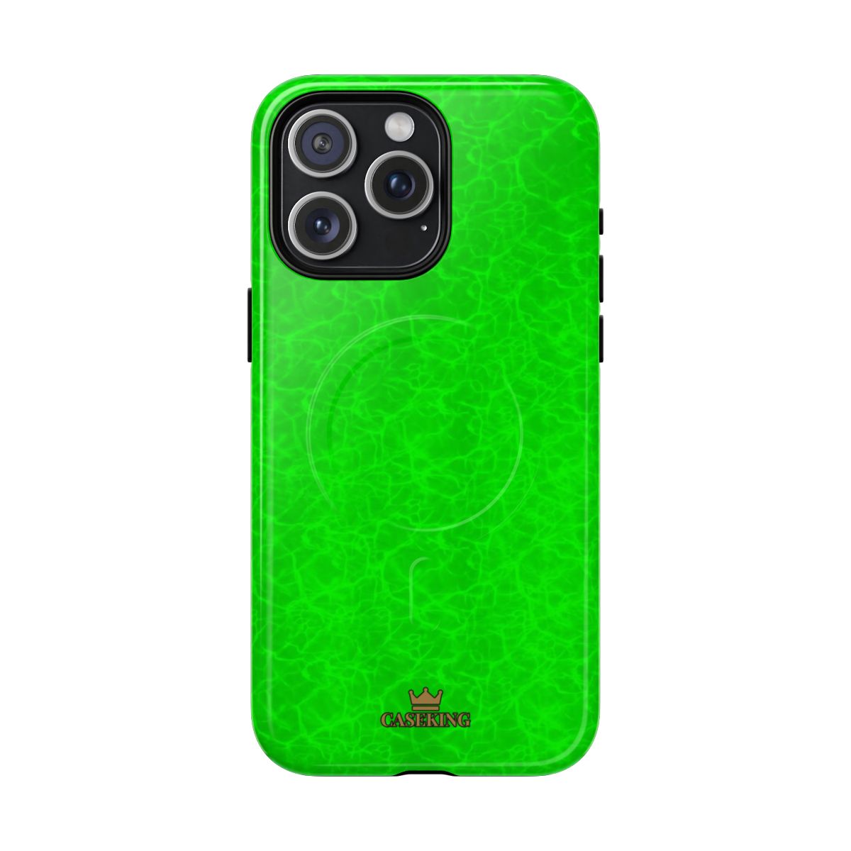 Neon Lime Marble MagSafe-compatible tough case on iPhone 15 Pro Max, glossy finish