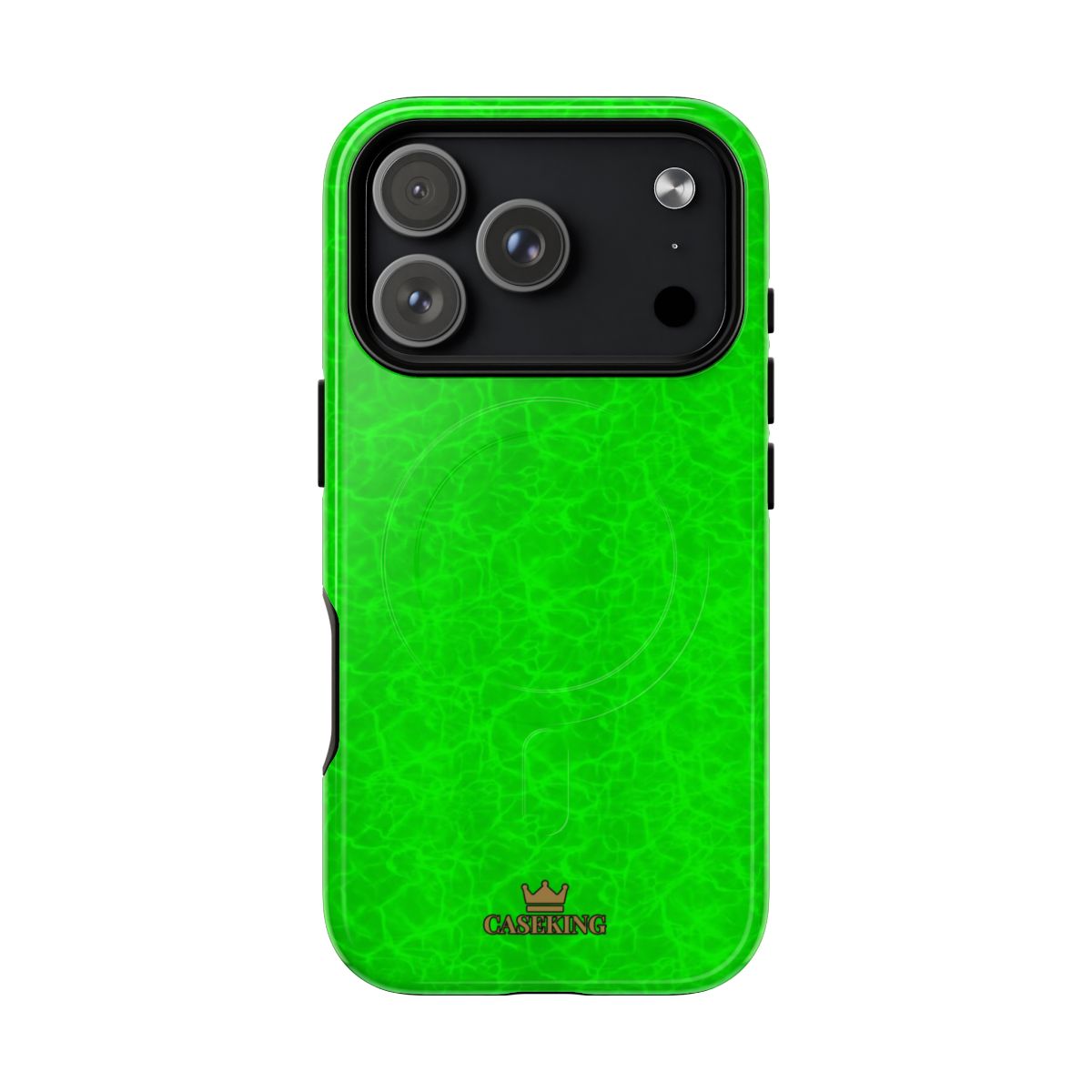 Neon Lime Marble MagSafe-compatible tough case on iPhone 17 Pro, glossy finish