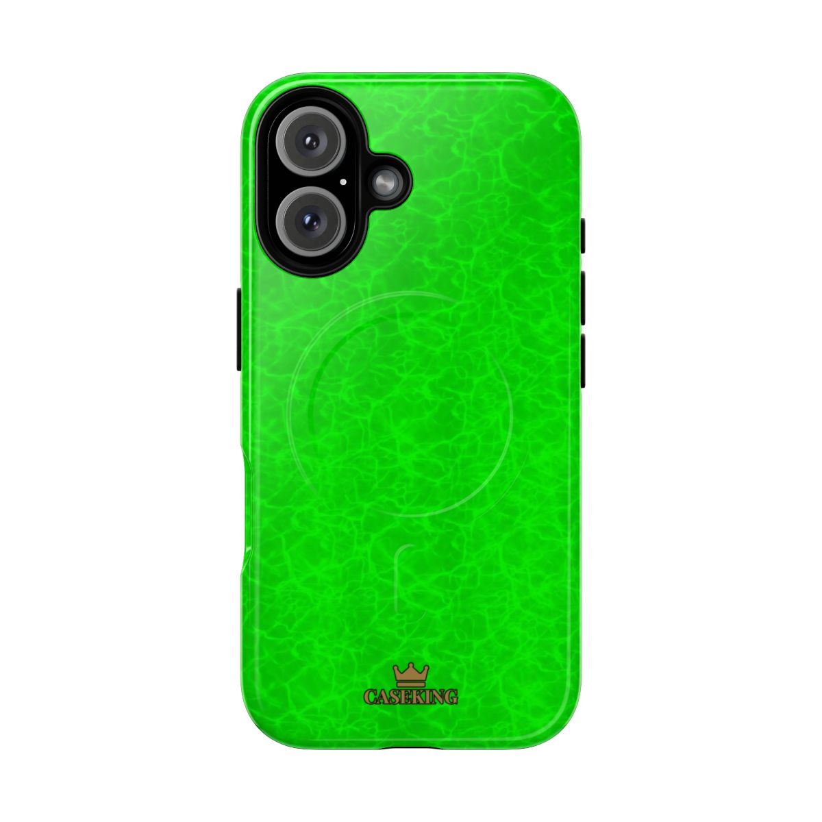 Neon Lime Marble MagSafe-compatible tough case on iPhone 16, glossy finish