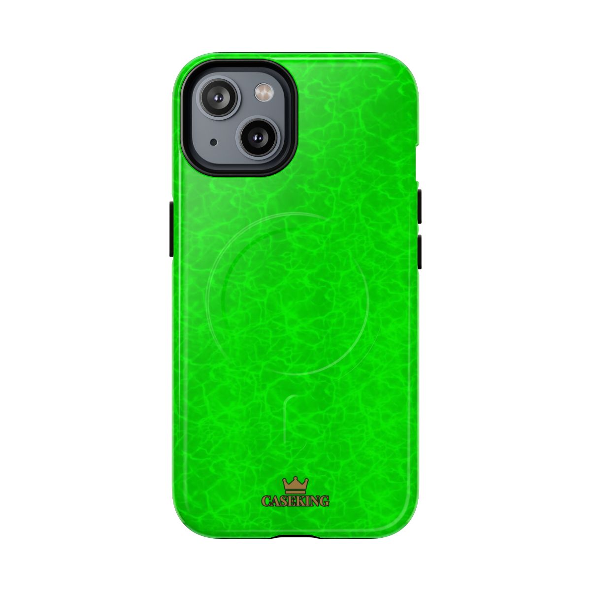 Neon Lime Marble MagSafe-compatible tough case on iPhone 14, glossy finish