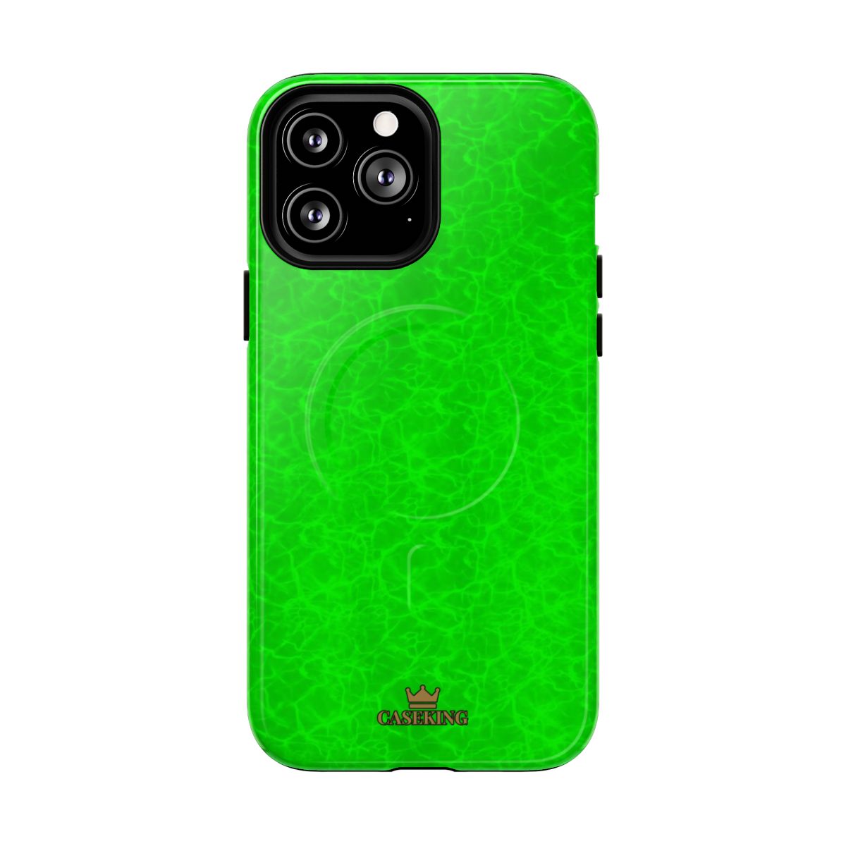 Neon Lime Marble MagSafe-compatible tough case on iPhone 13 Pro Max, glossy finish