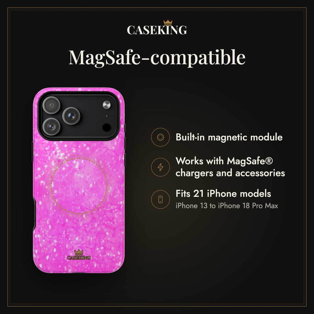Pink Diamond MagSafe-compatible tough case infographic 2: MagSafe-compatible