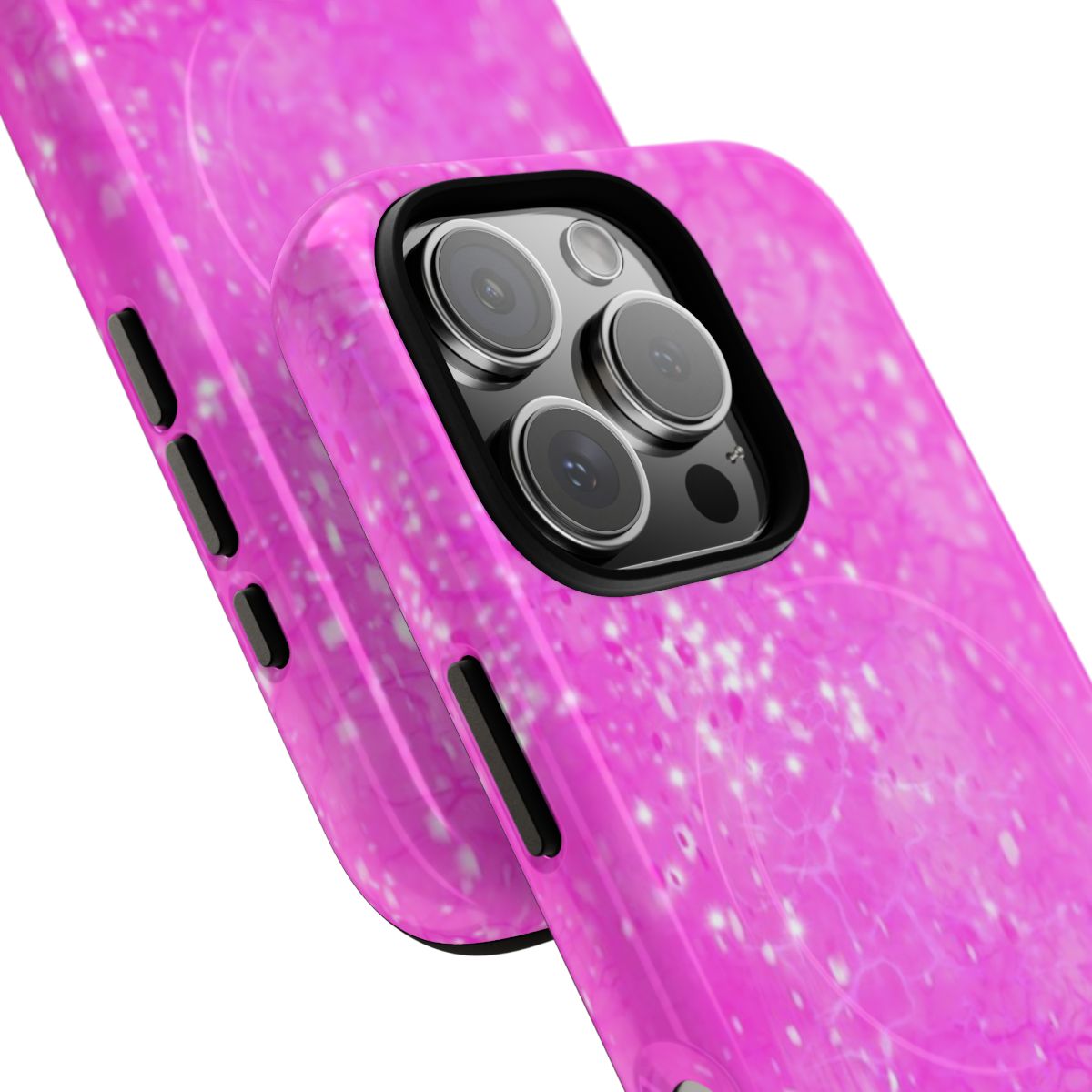 Pink Diamond MagSafe-compatible tough case on iPhone 16 Pro, glossy finish (close-up)
