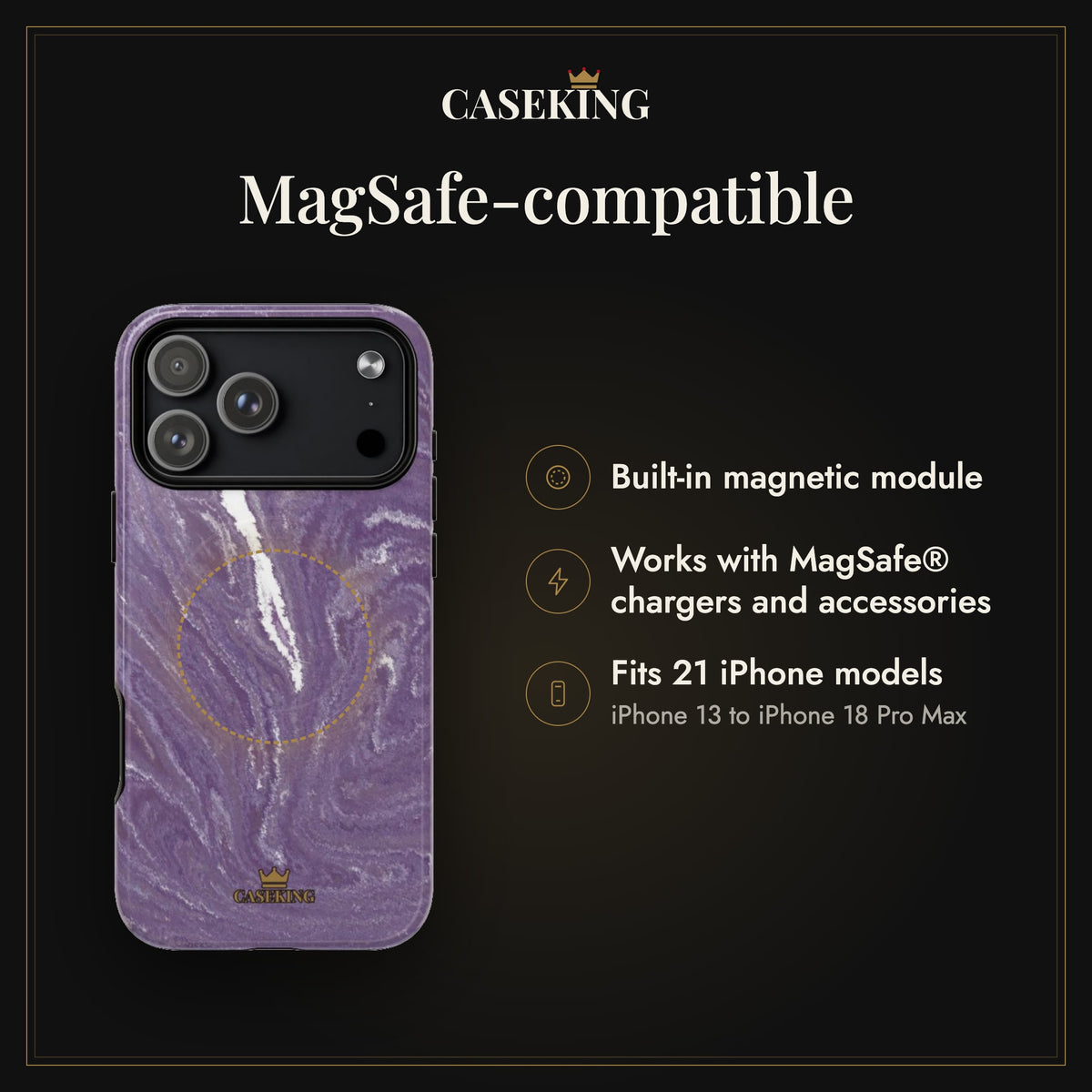 Purple Marble MagSafe-compatible tough case infographic 2: MagSafe-compatible