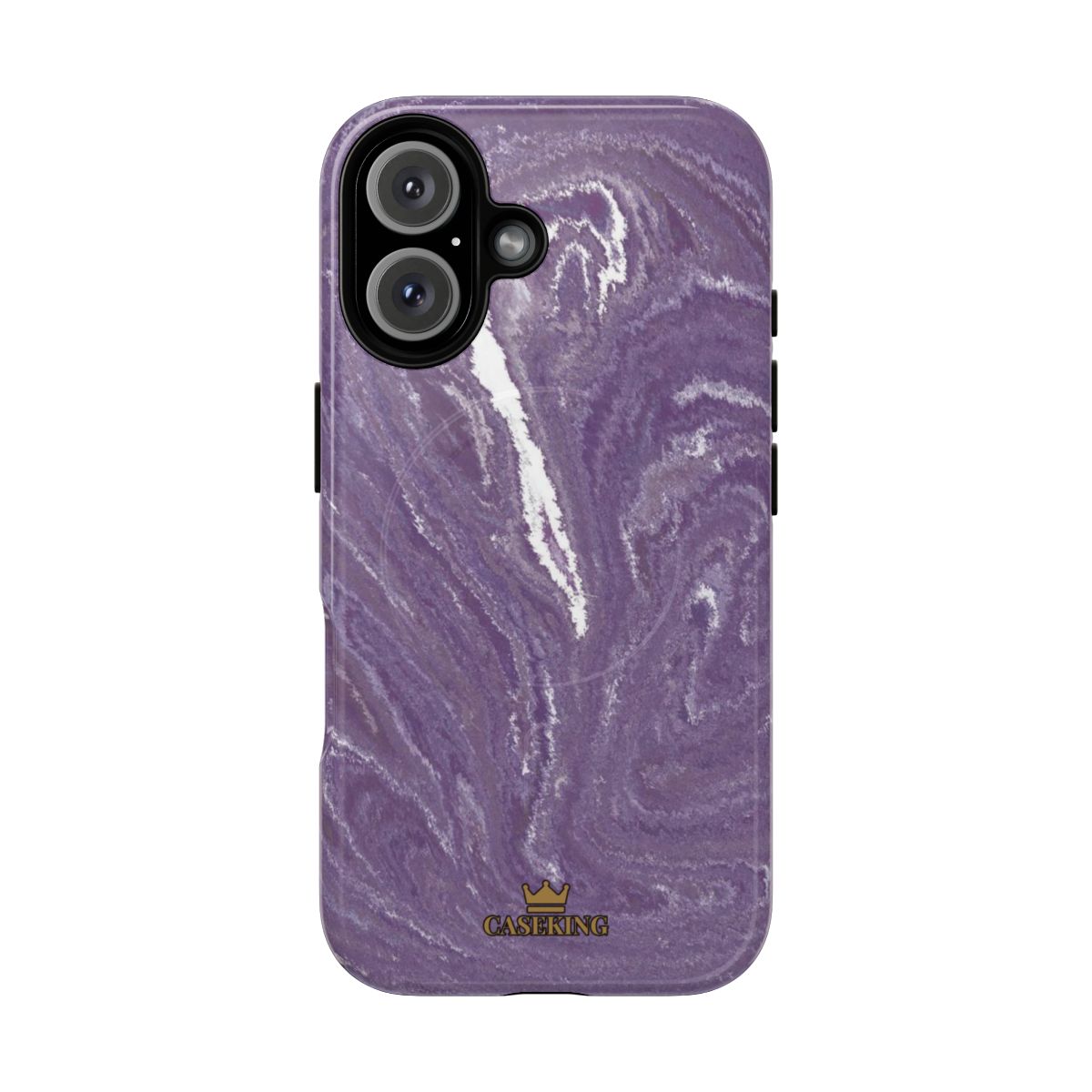 Purple Marble MagSafe-compatible tough case on iPhone 16, glossy finish