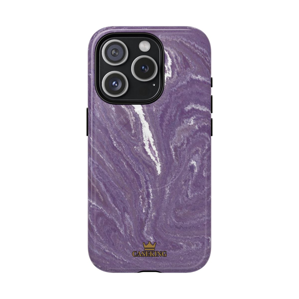 Purple Marble MagSafe-compatible tough case on iPhone 15 Pro, glossy finish
