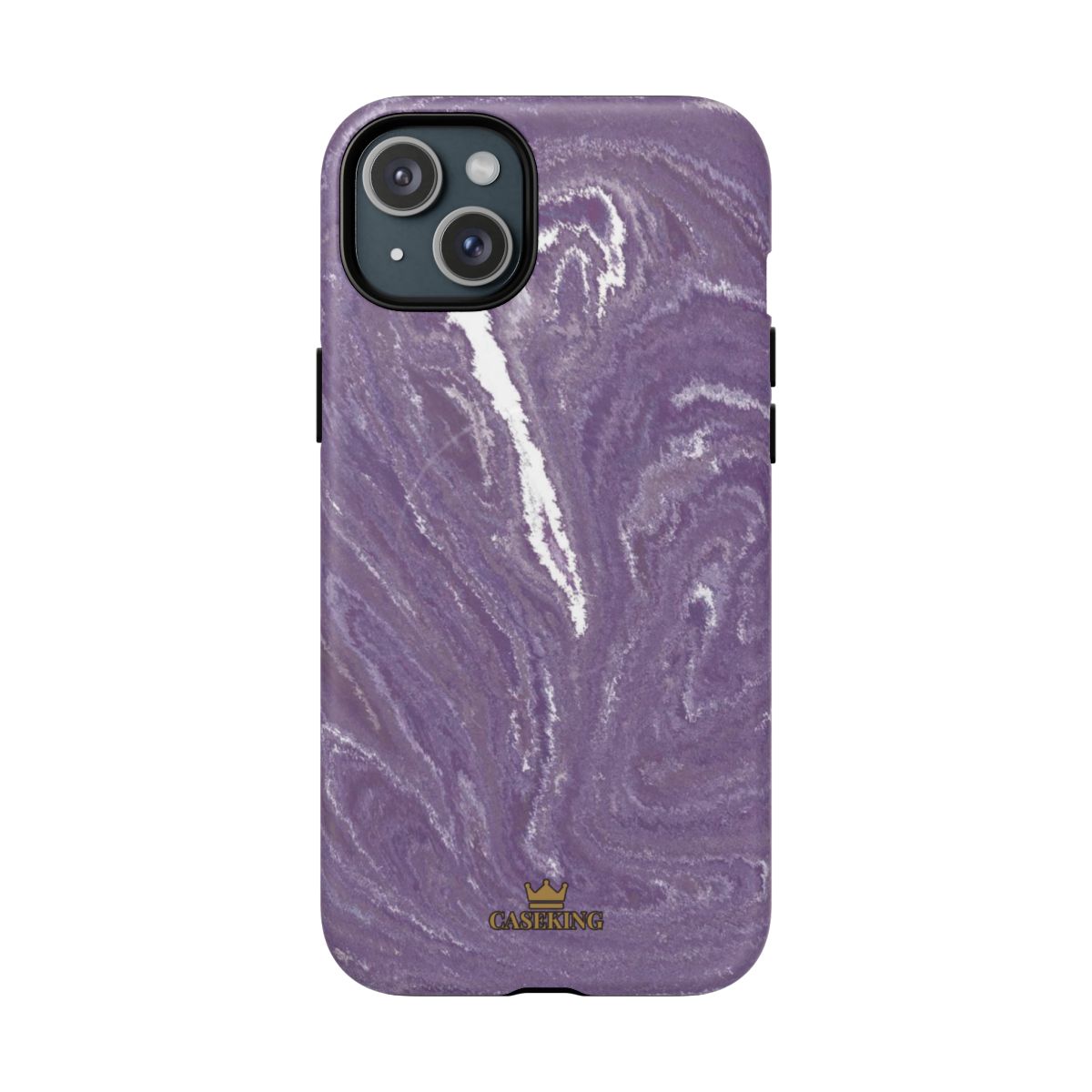 Purple Marble MagSafe-compatible tough case on iPhone 15 Plus, matte finish
