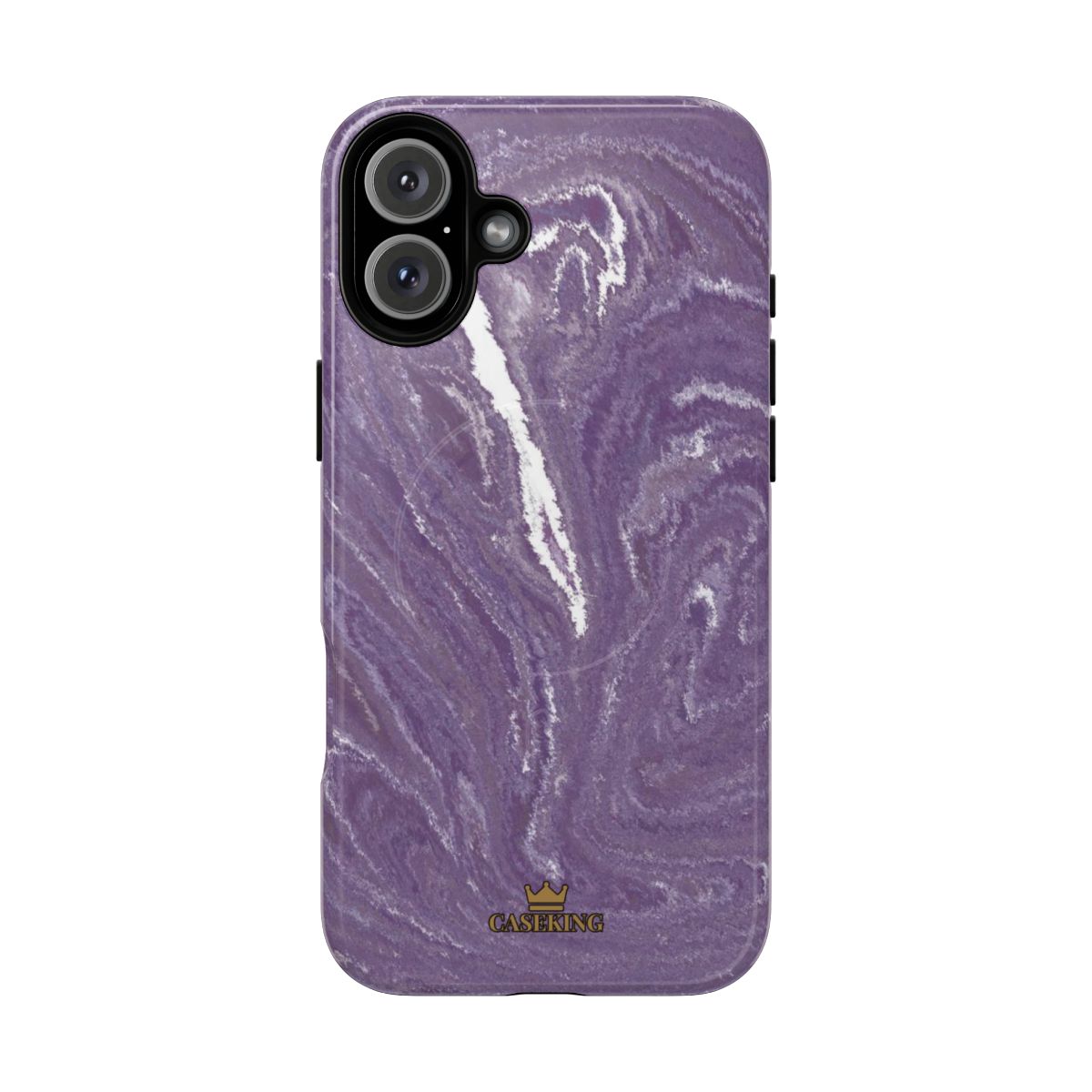 Purple Marble MagSafe-compatible tough case on iPhone 16 Plus, glossy finish