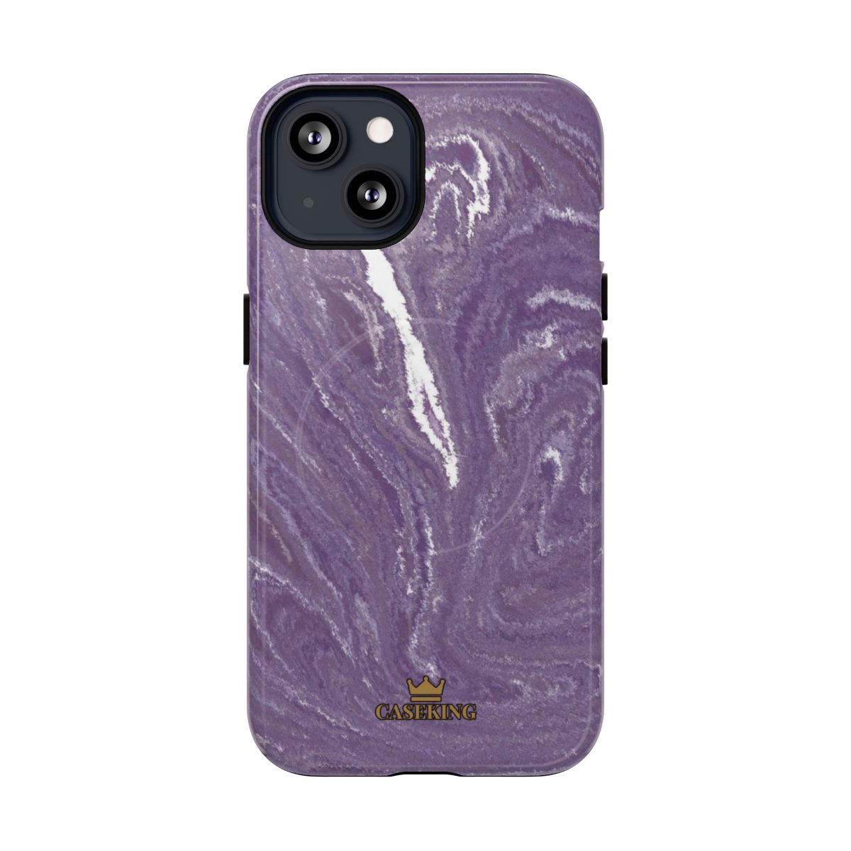 Purple Marble MagSafe-compatible tough case on iPhone 13, glossy finish